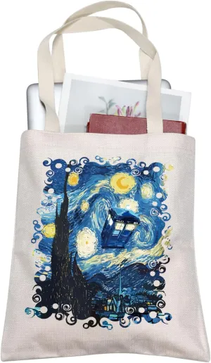 TOBGBE TV Show Gifts Police Box TV Show Inspired Canvas Bags For Women Doctor TV Show Merchandise For Fan