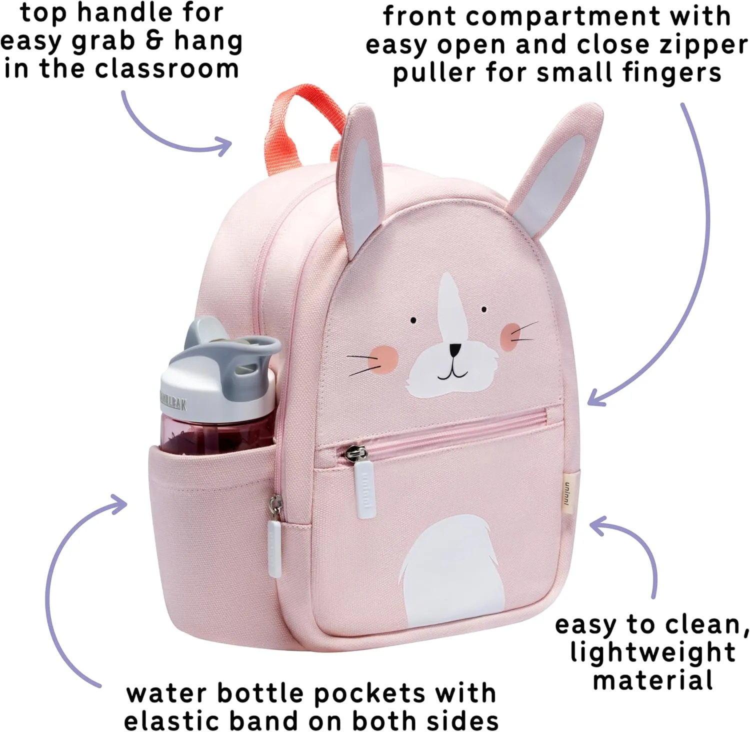 Toddler Mini Backpack for Girls and Boys, Child Backpack for School and Travel, Kindergarten, Elementary, Kids Ages 2–5, Padded Back, Adjustable Straps - Rabbit