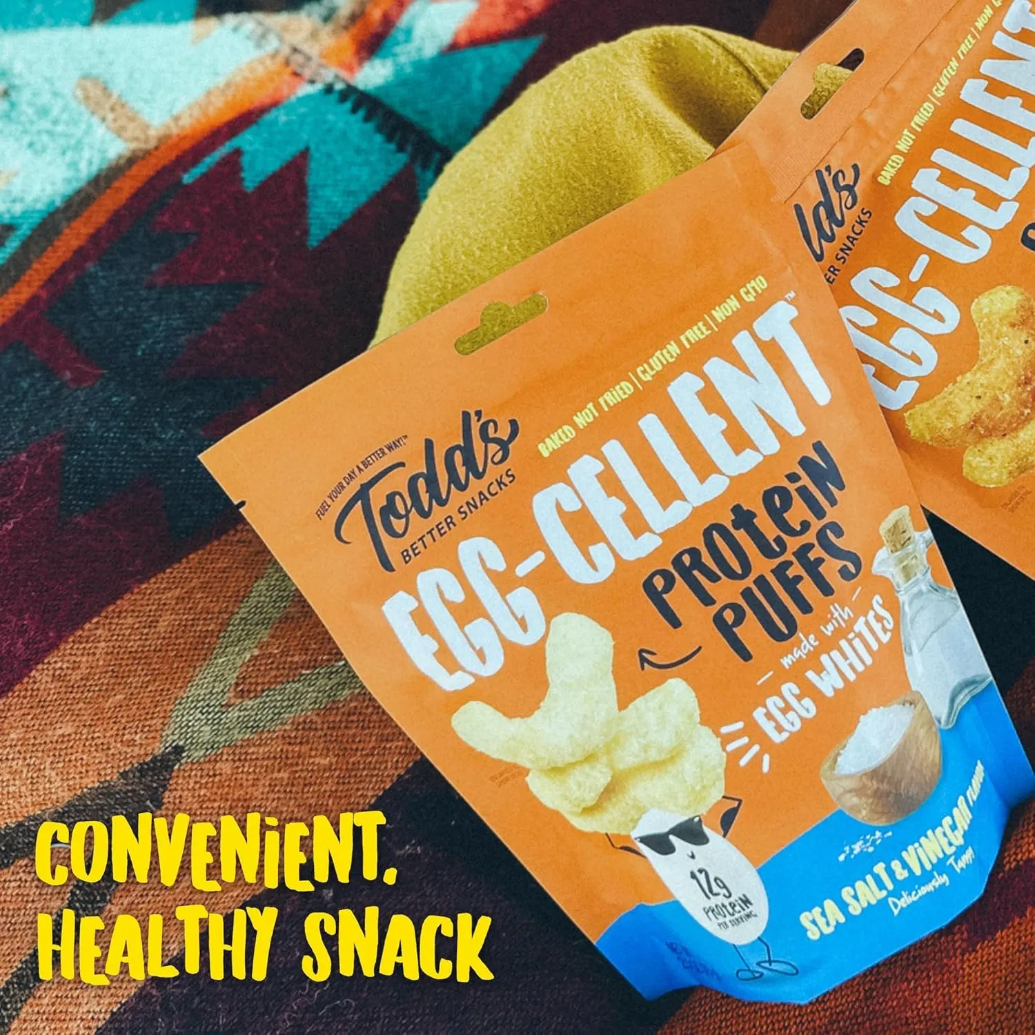 Todd's Better Snacks Egg-Cellent Protein Puffs, Sea Salt & Vinegar, 1.2 Oz (Pack of 10), Made with Egg Whites, 12g Protein, Gluten Free Healthy Snack