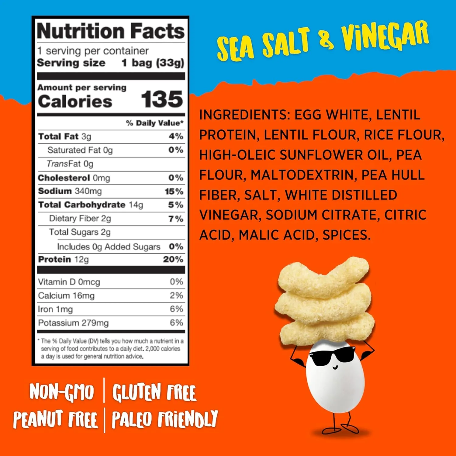 Todd's Better Snacks Egg-Cellent Protein Puffs, Sea Salt & Vinegar, 1.2 Oz (Pack of 10), Made with Egg Whites, 12g Protein, Gluten Free Healthy Snack