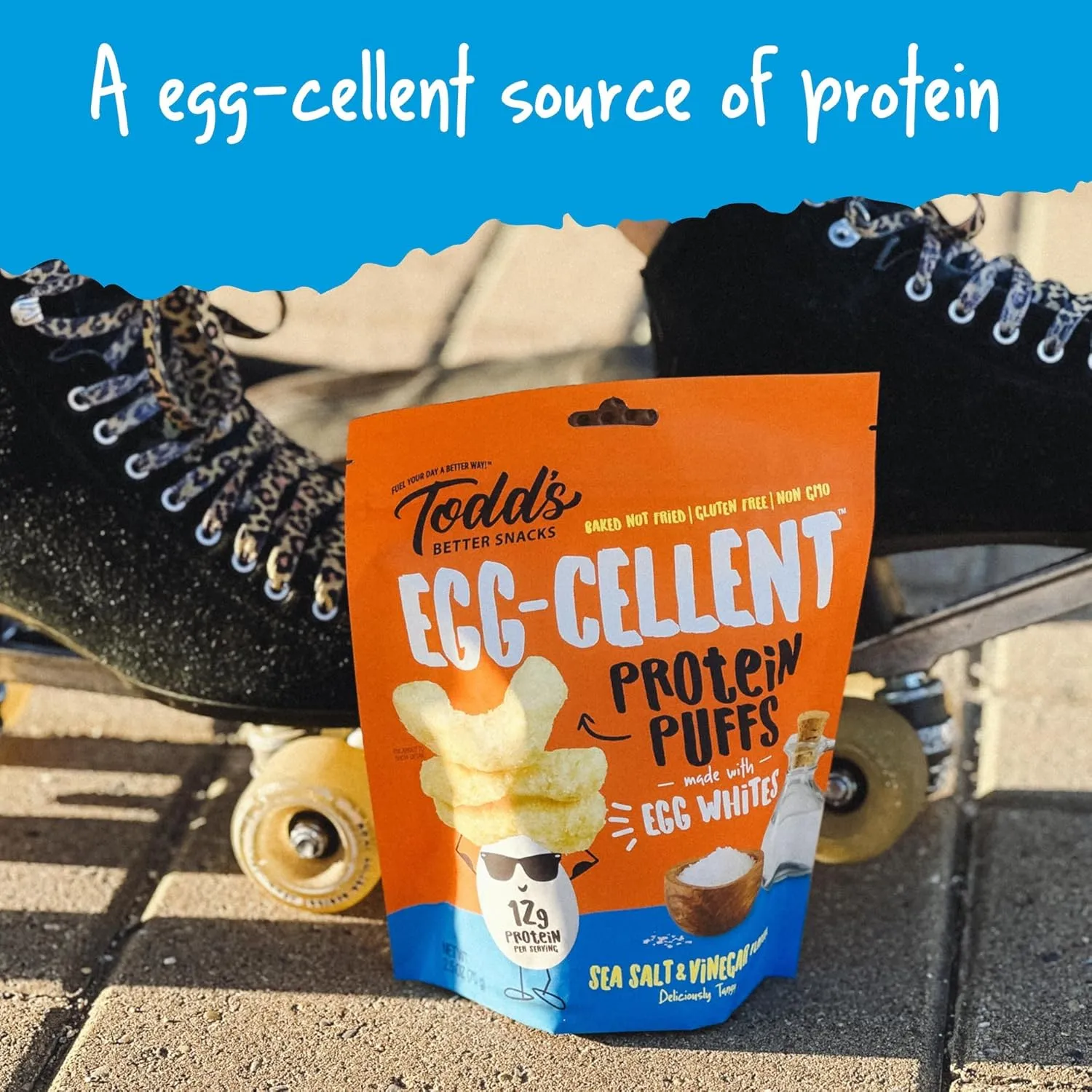 Todd's Better Snacks Egg-Cellent Protein Puffs, Sea Salt & Vinegar, 1.2 Oz (Pack of 10), Made with Egg Whites, 12g Protein, Gluten Free Healthy Snack