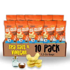 Todd's Better Snacks Egg-Cellent Protein Puffs, Sea Salt & Vinegar, 1.2 Oz (Pack of 10), Made with Egg Whites, 12g Protein, Gluten Free Healthy Snack