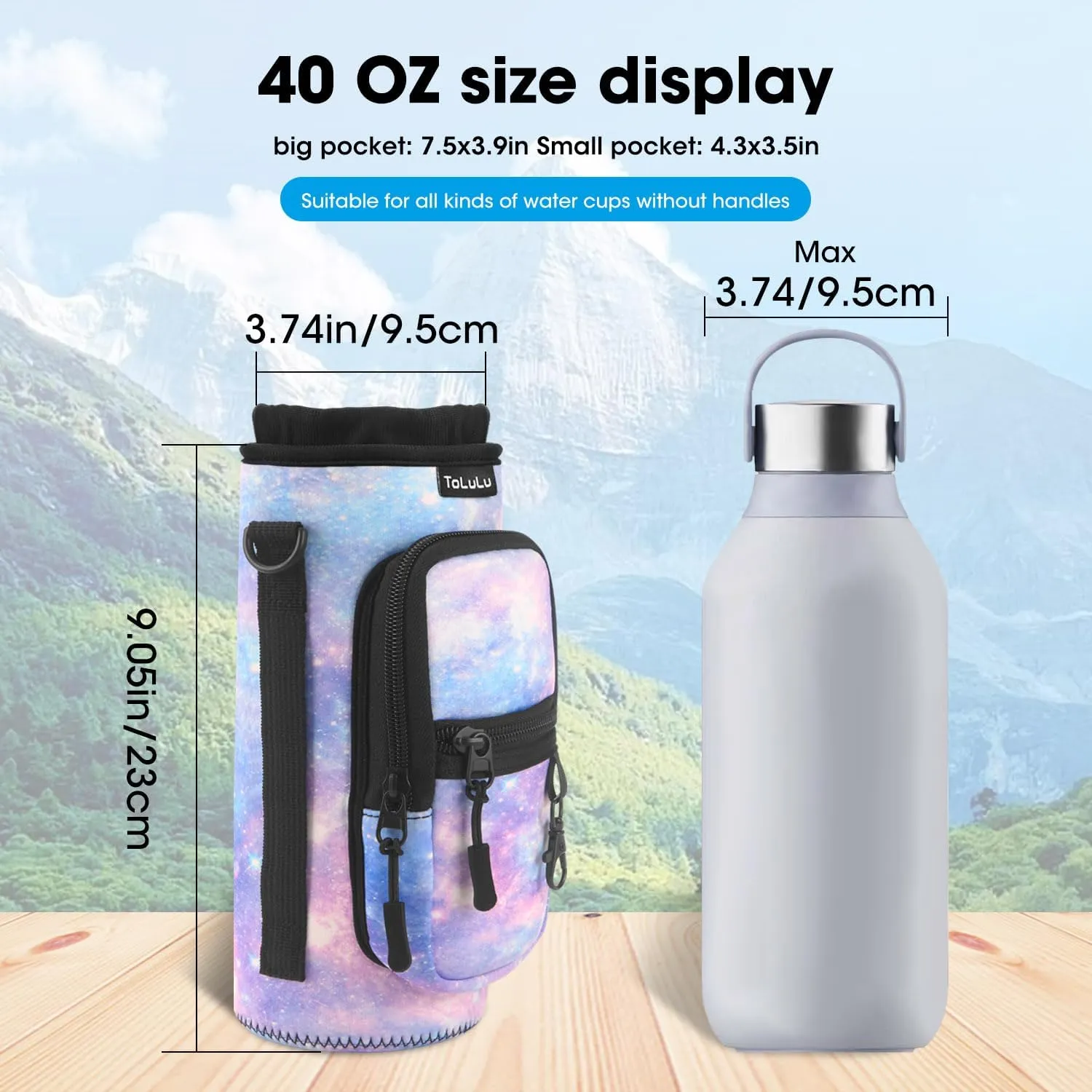 ToLuLu 25/32/40oz Water Bottle Carrier Bag Pocket,Insulated Neoprene Adjustable Shoulder Strap Water Bottle Pouch Case, Crossbody Water Bottle Holder Sling Sleeve for Men Women Adults