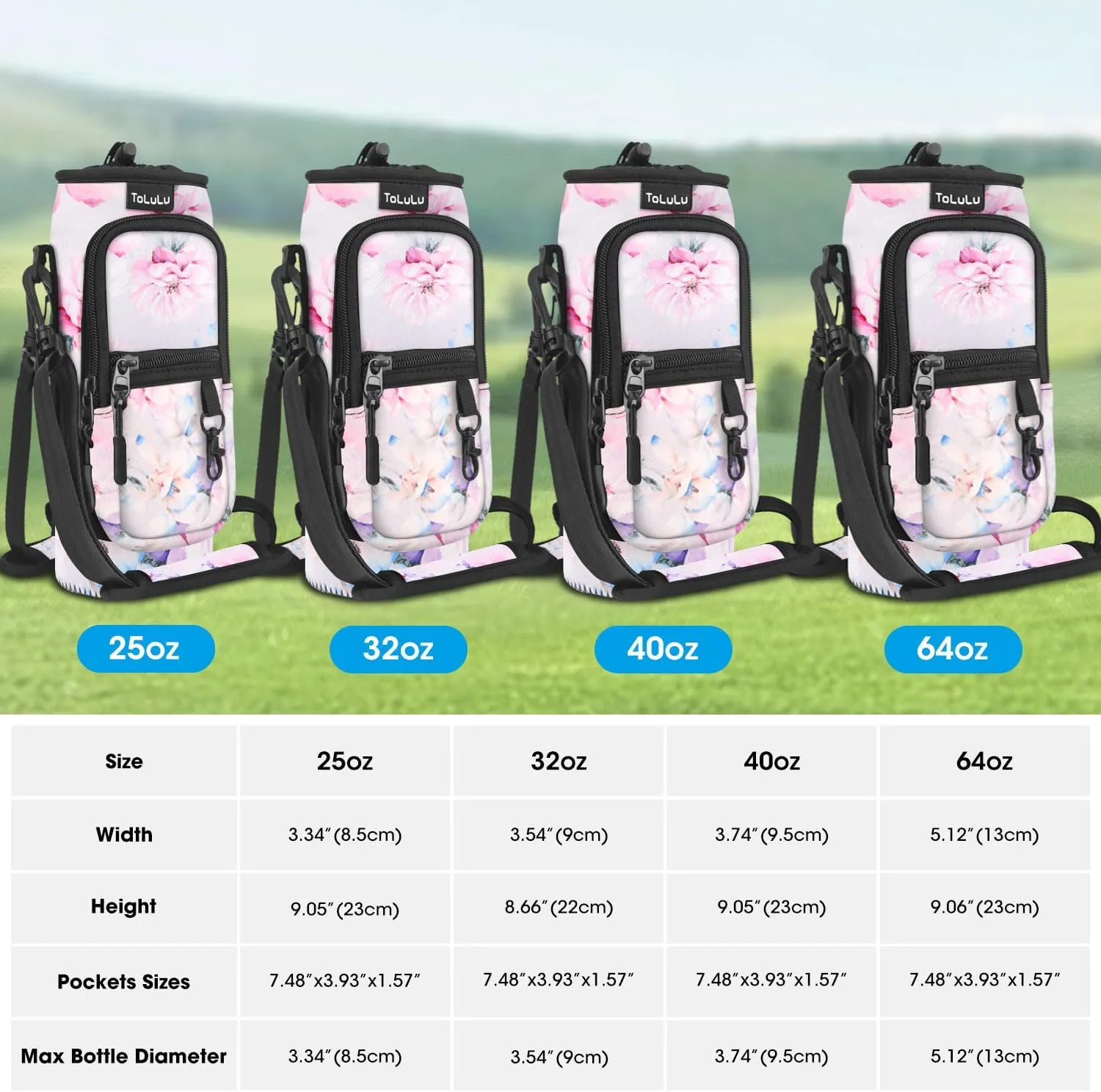 ToLuLu 25/32/40oz Water Bottle Carrier Bag Pocket,Insulated Neoprene Adjustable Shoulder Strap Water Bottle Pouch Case, Crossbody Water Bottle Holder Sling Sleeve for Men Women Adults