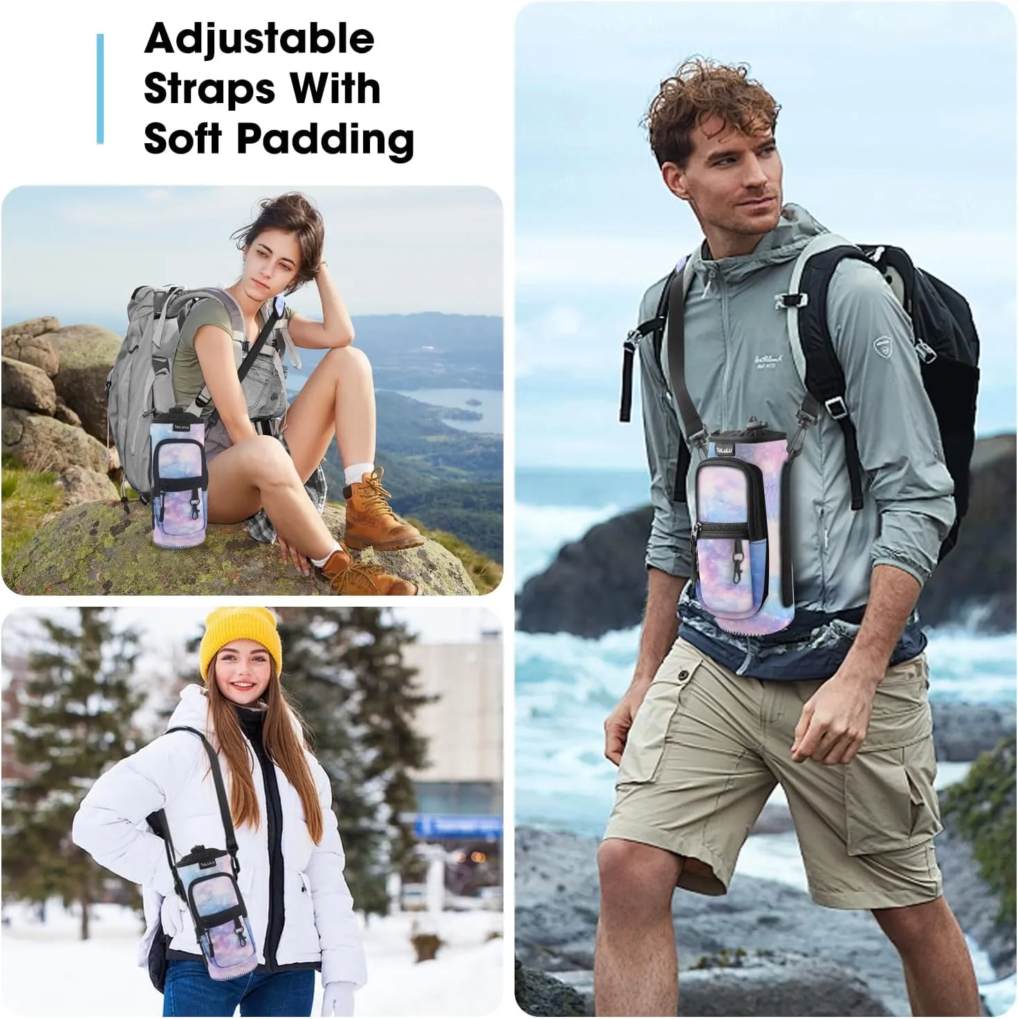 ToLuLu 25/32/40oz Water Bottle Carrier Bag Pocket,Insulated Neoprene Adjustable Shoulder Strap Water Bottle Pouch Case, Crossbody Water Bottle Holder Sling Sleeve for Men Women Adults