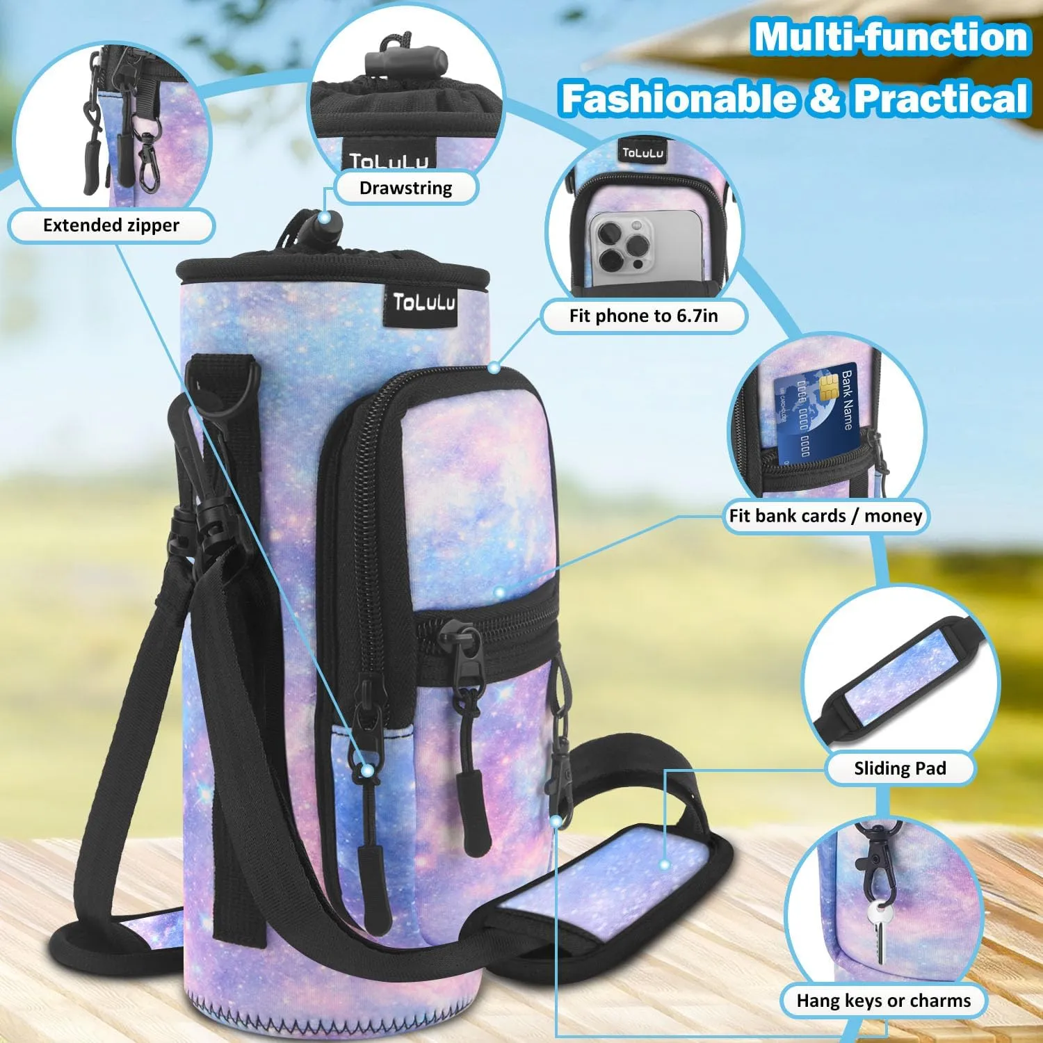 ToLuLu 25/32/40oz Water Bottle Carrier Bag Pocket,Insulated Neoprene Adjustable Shoulder Strap Water Bottle Pouch Case, Crossbody Water Bottle Holder Sling Sleeve for Men Women Adults