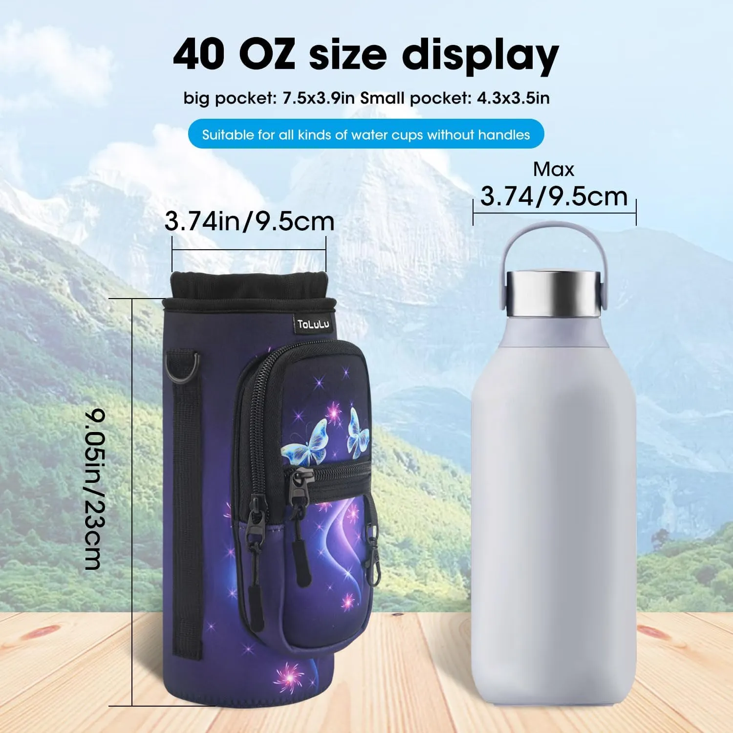 ToLuLu 25/32/40oz Water Bottle Carrier Bag Pocket,Insulated Neoprene Adjustable Shoulder Strap Water Bottle Pouch Case, Crossbody Water Bottle Holder Sling Sleeve for Men Women Adults