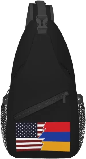 Torn Style American And Armenia Flags Crossbody Bags For Women Men Chest Backpack Gym Shoulder Bag Travel Outdoor Sports Casual Crossbody Bags
