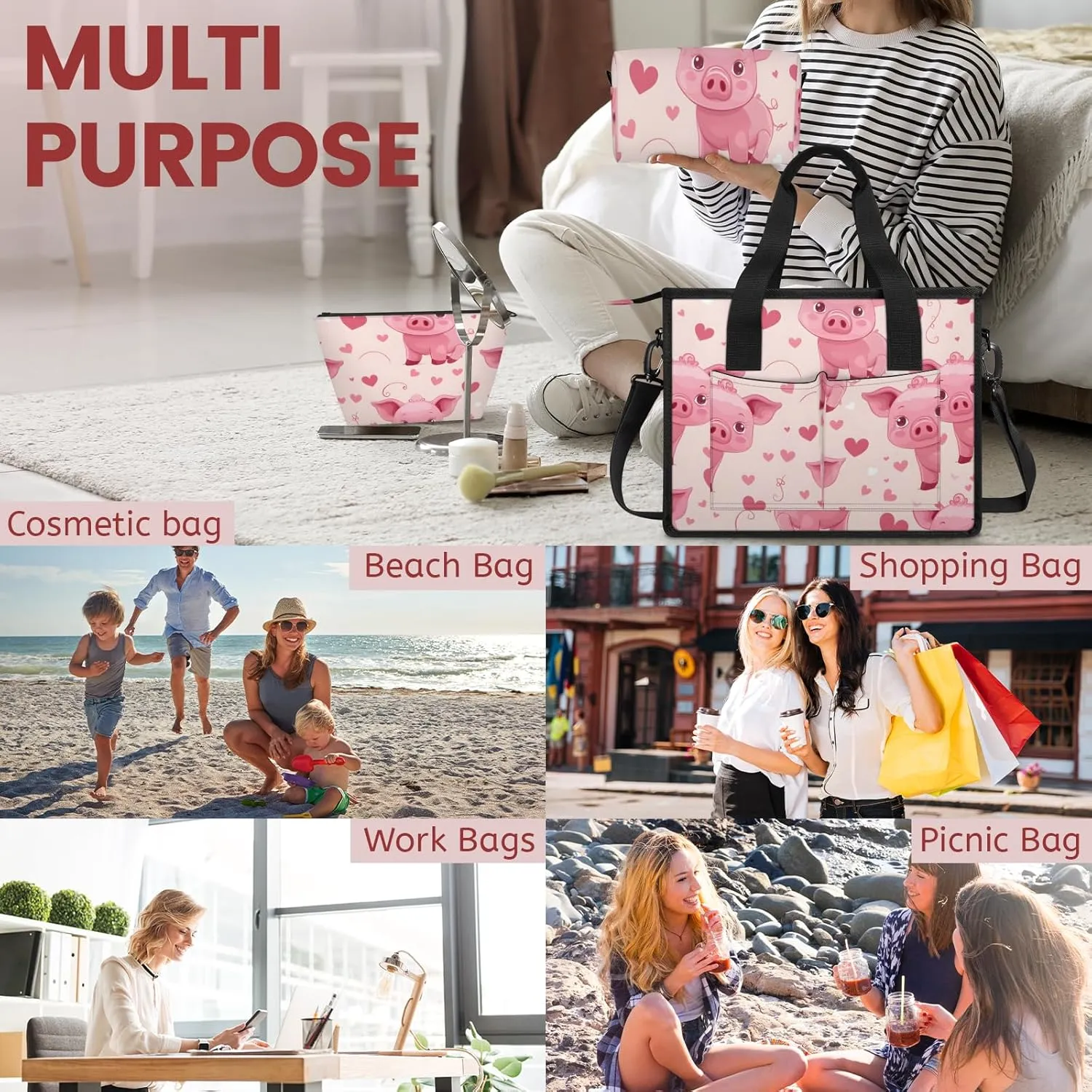 Tote Satchel Bag Set 3PCS for Women,Travel Shoulder Bag Handbag and Wallet Daily Use06
