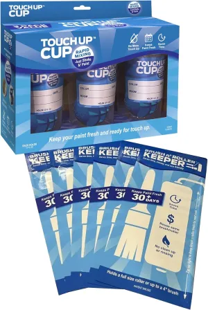 Touch Up Cup Paint Storage Containers and Roller Paint Brush Bag, ​​3 Plastic Painting Cups with Lids, 6 Bags, As Seen On Shark Tank Products