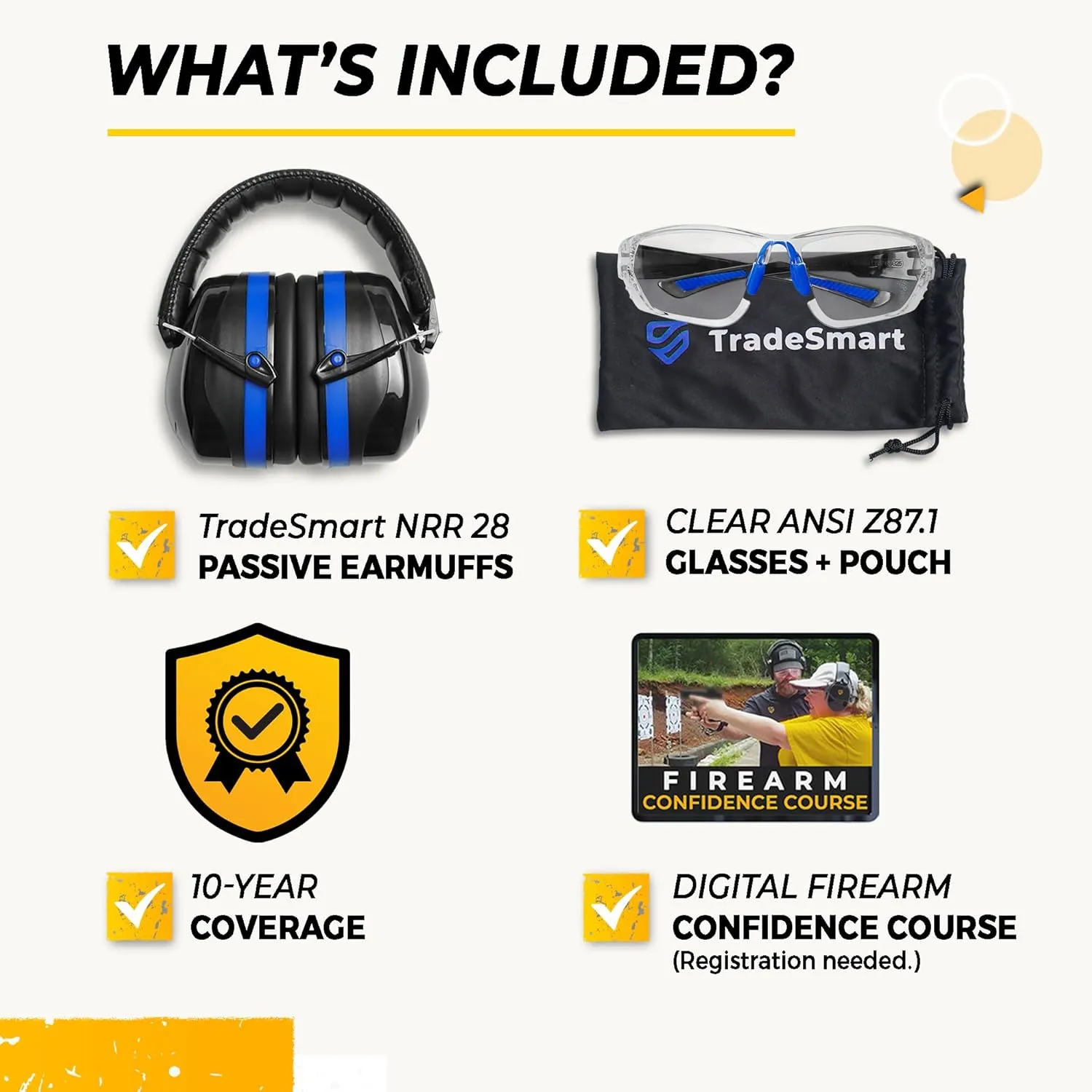 TradeSmart High-Performance Earmuffs for Shooting Range & Shooting Eye Protection Glasses   Firearm Confidence Course