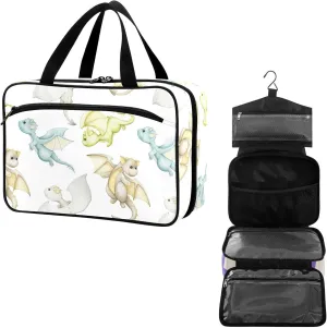 Travel Toiletry Bag for Woman/Men,Cute Dragon Pterosaur Dragons Blue Green White Cartoon Hanging Organizer Bag Portable Folding Travel Case Bags for Makeup Cosmetic Toiletries Storage Traveling-L