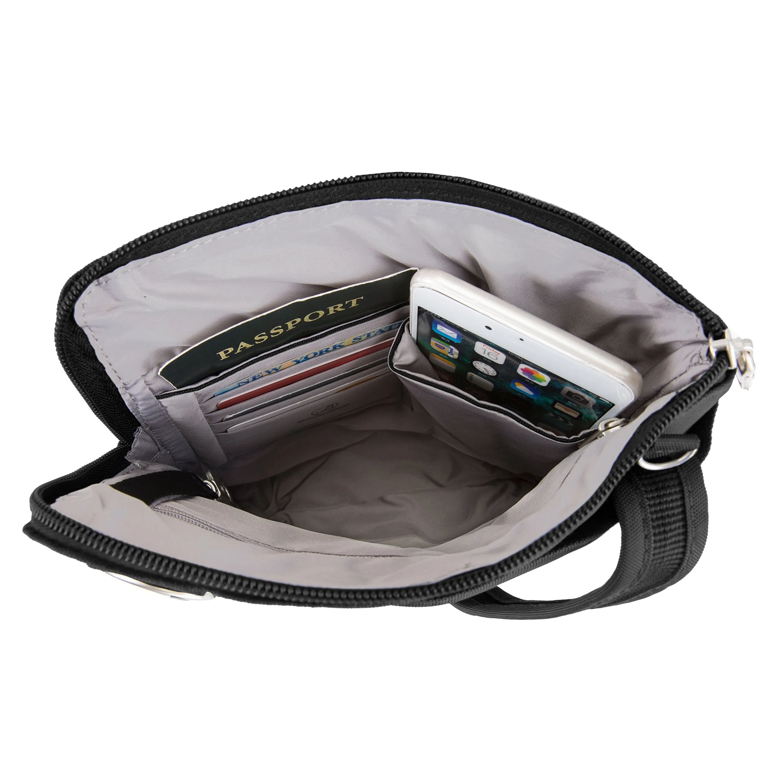 Travelon Anti-Theft Classic Slim Dbl Zip Crossbody Bag, Black (Black) - 43116 500
