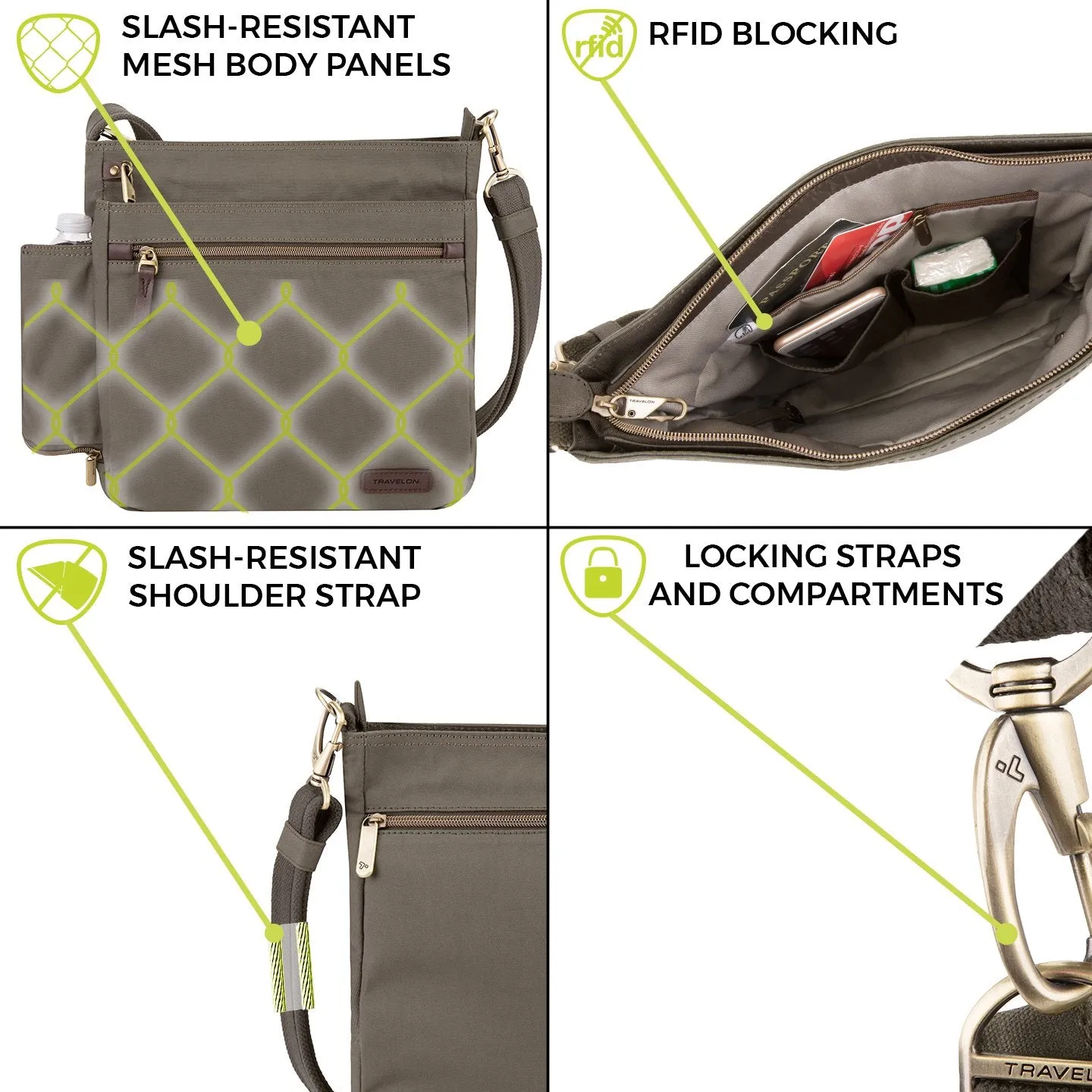 Travelon Travelon Anti-theft Courier N/S Crossbody, Stone Gray (gray) - 33304-840