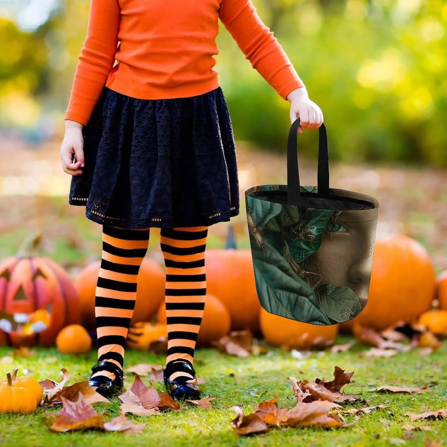Trick Or Treat Bags Halloween Tote Bag Halloween Candy Buckets Orange Shirt Monkey Gift Bags Candy Bags for Halloween
