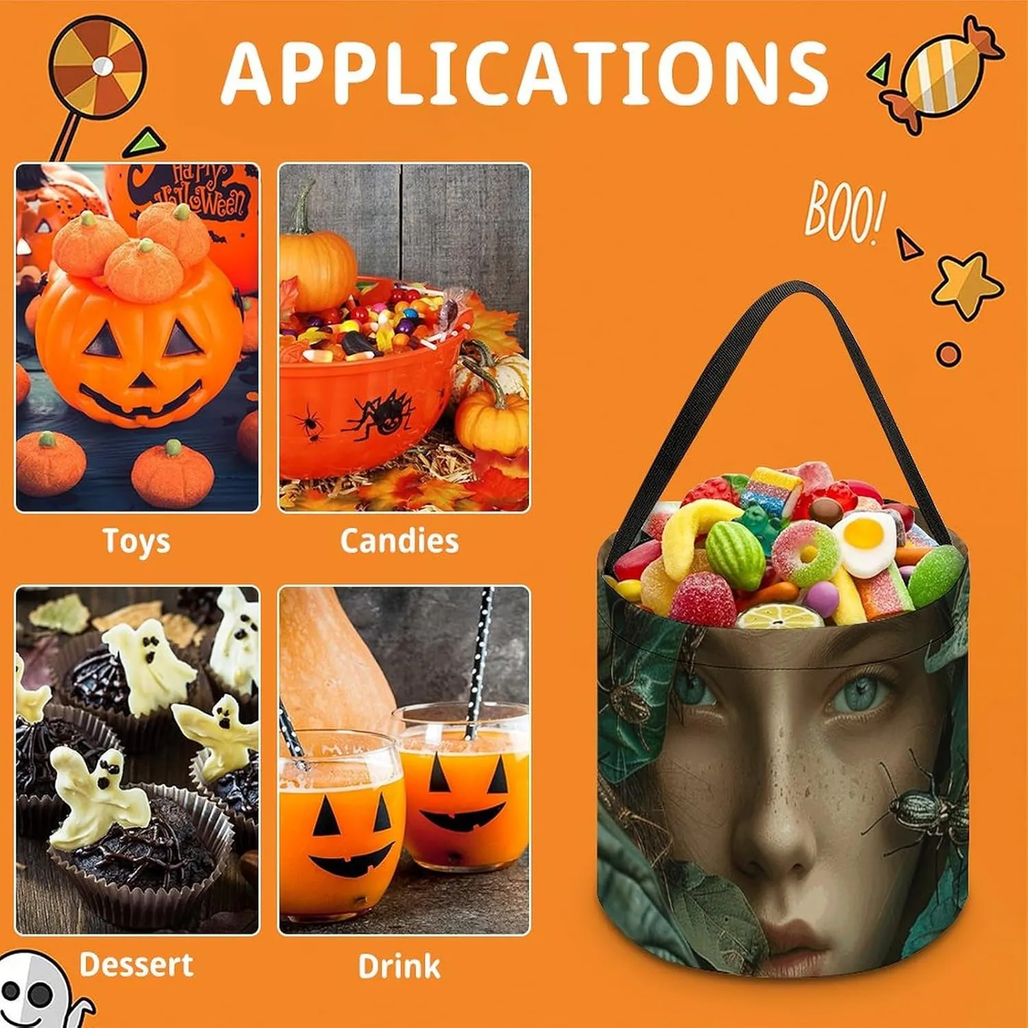 Trick Or Treat Bags Halloween Tote Bag Halloween Candy Buckets Orange Shirt Monkey Gift Bags Candy Bags for Halloween