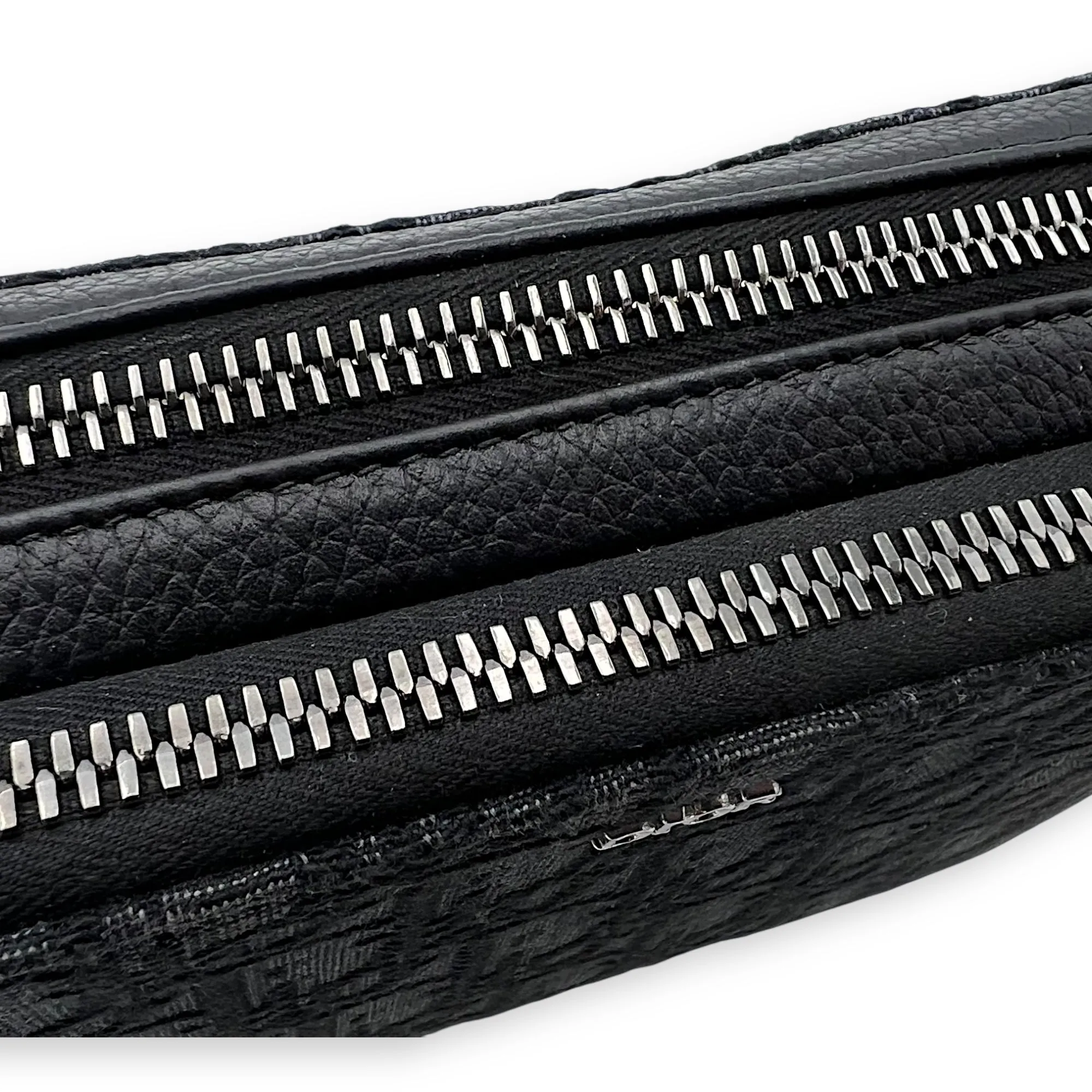 Triple Pouch Crossbody Bag Black in Jacquard, Silver hardware