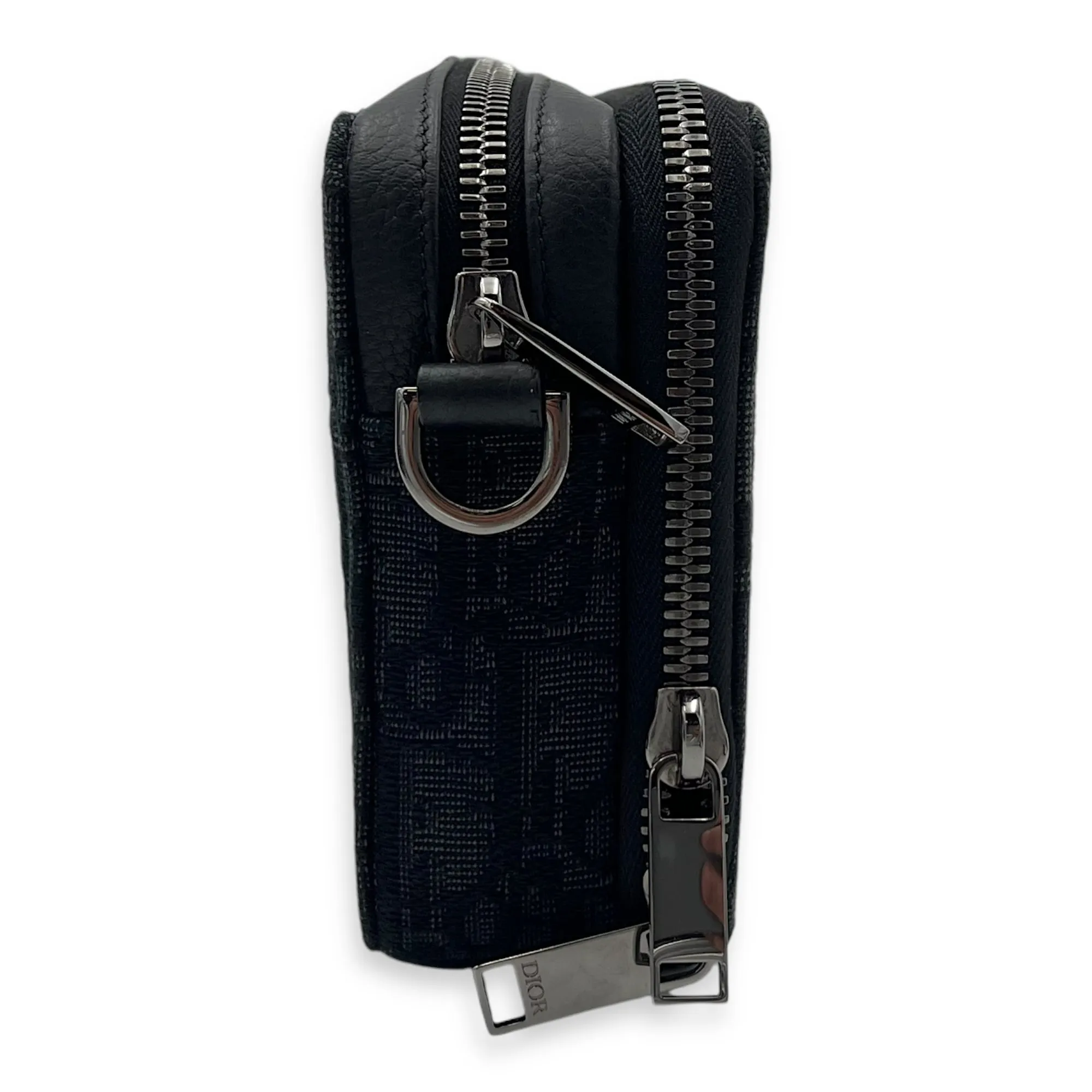 Triple Pouch Crossbody Bag Black in Jacquard, Silver hardware