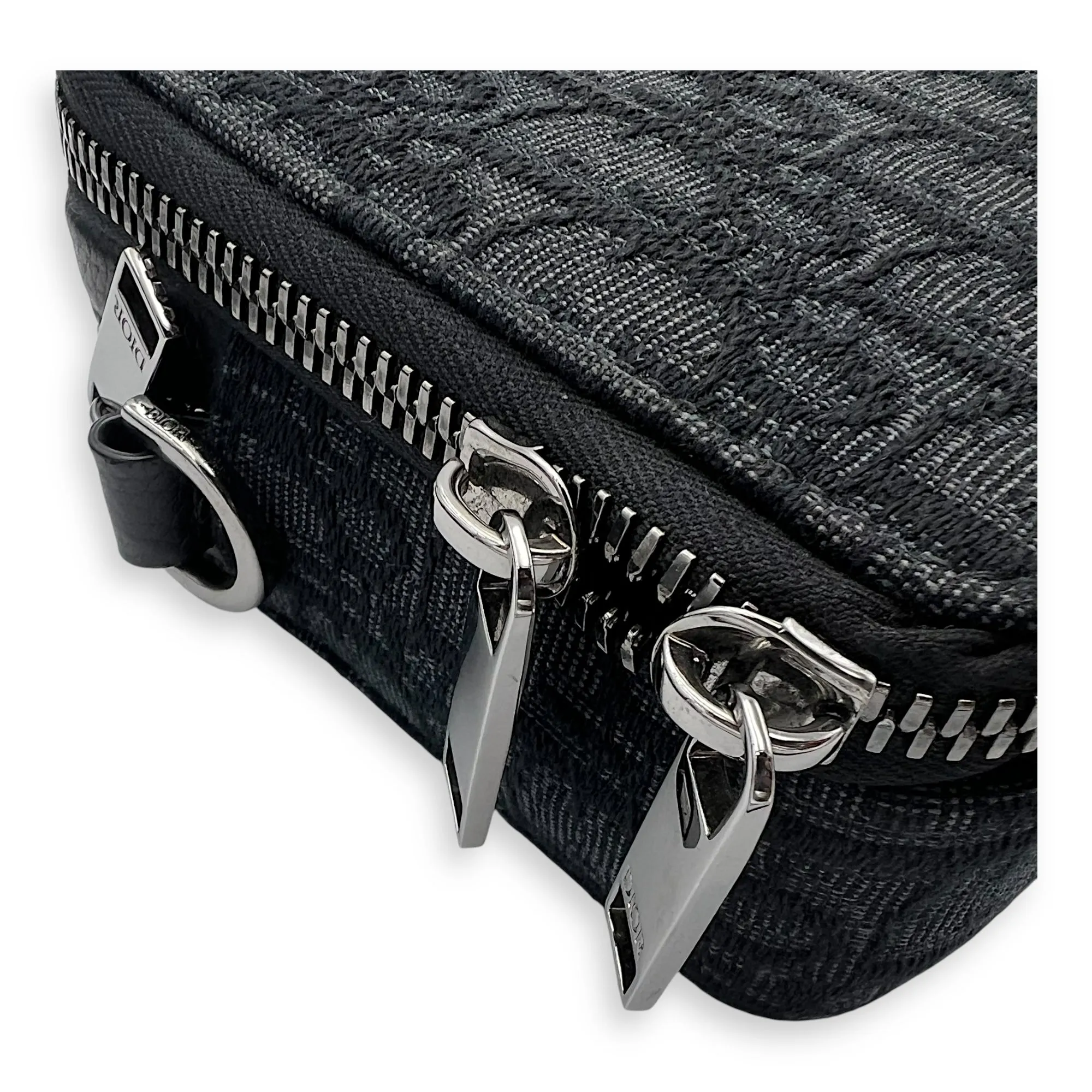 Triple Pouch Crossbody Bag Black in Jacquard, Silver hardware
