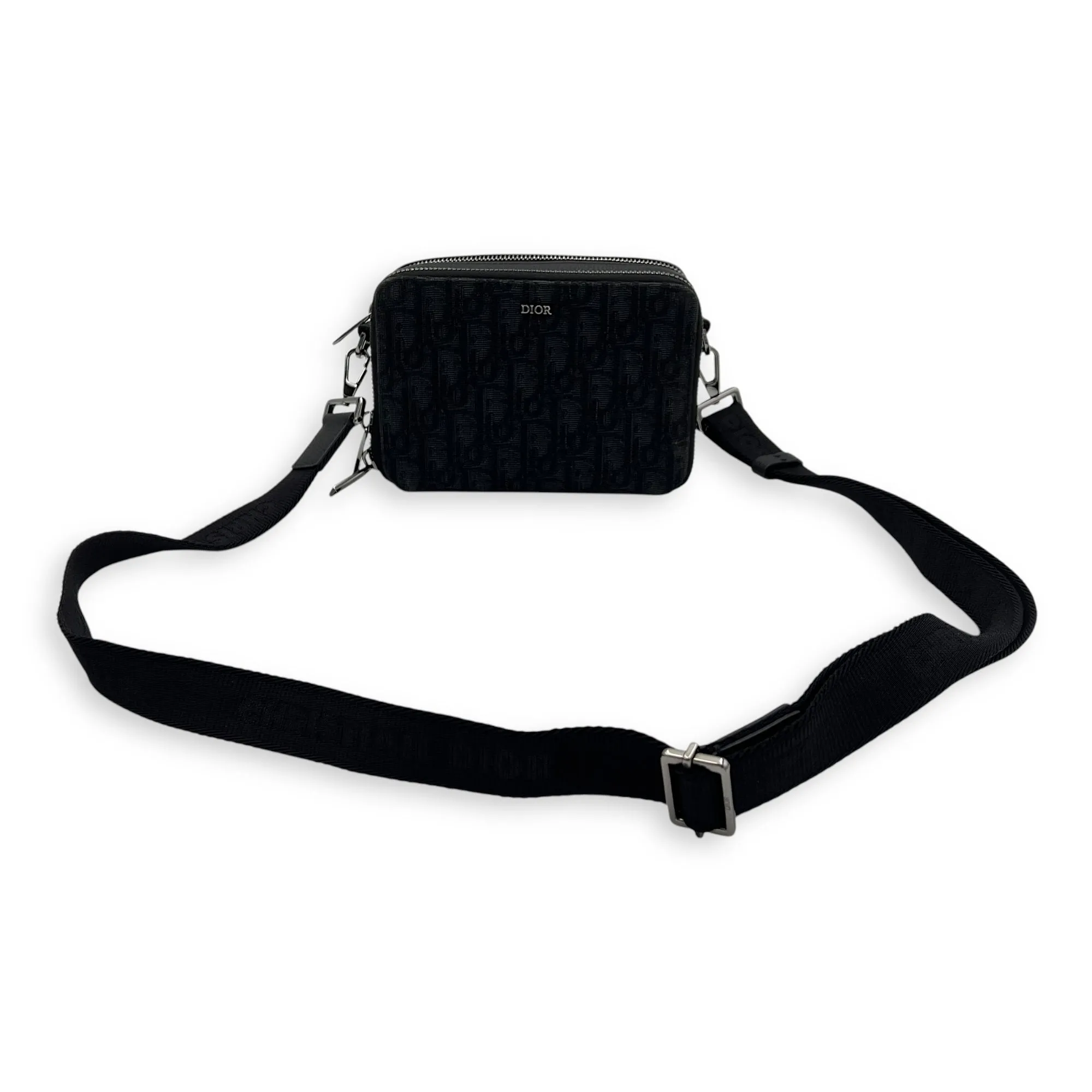Triple Pouch Crossbody Bag Black in Jacquard, Silver hardware
