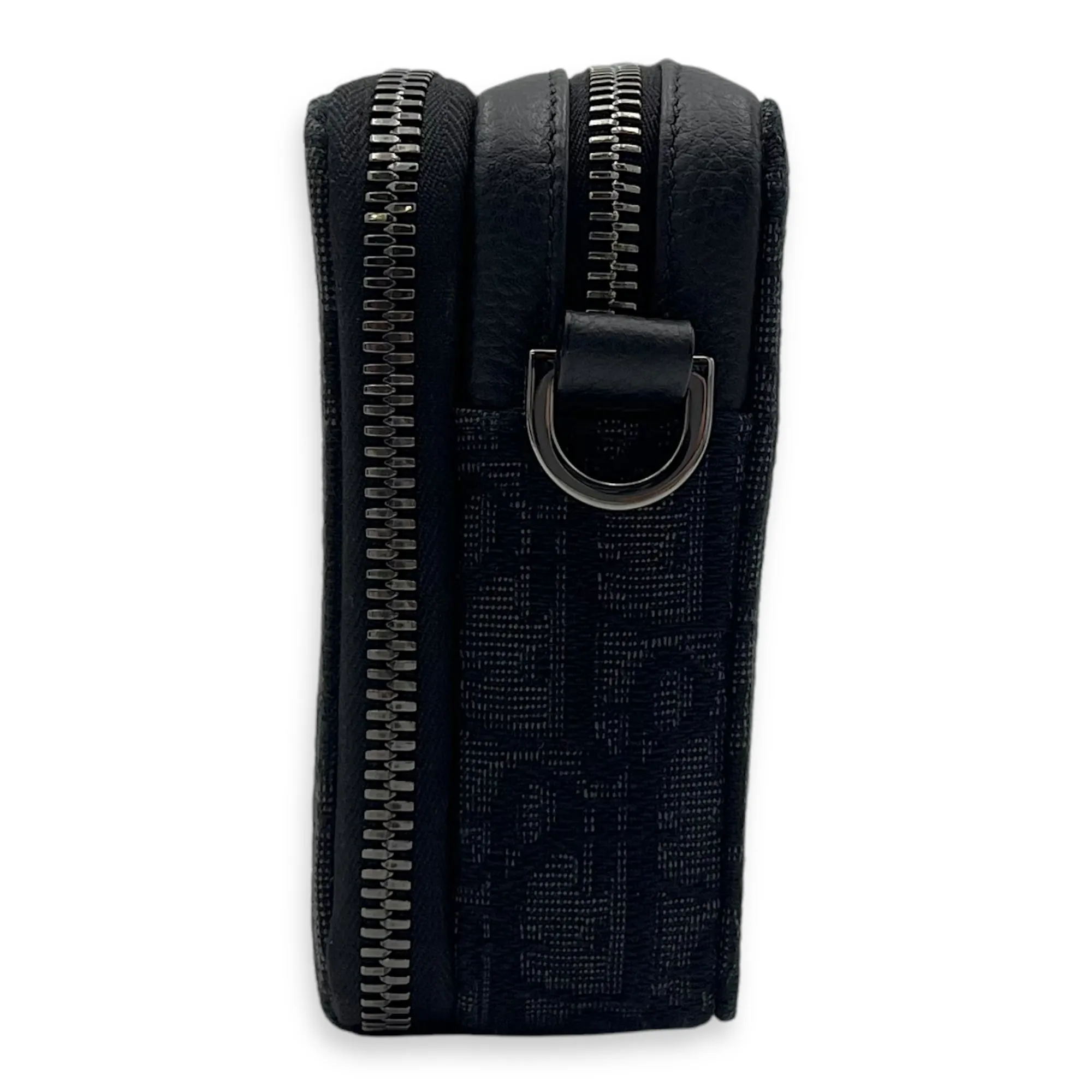Triple Pouch Crossbody Bag Black in Jacquard, Silver hardware