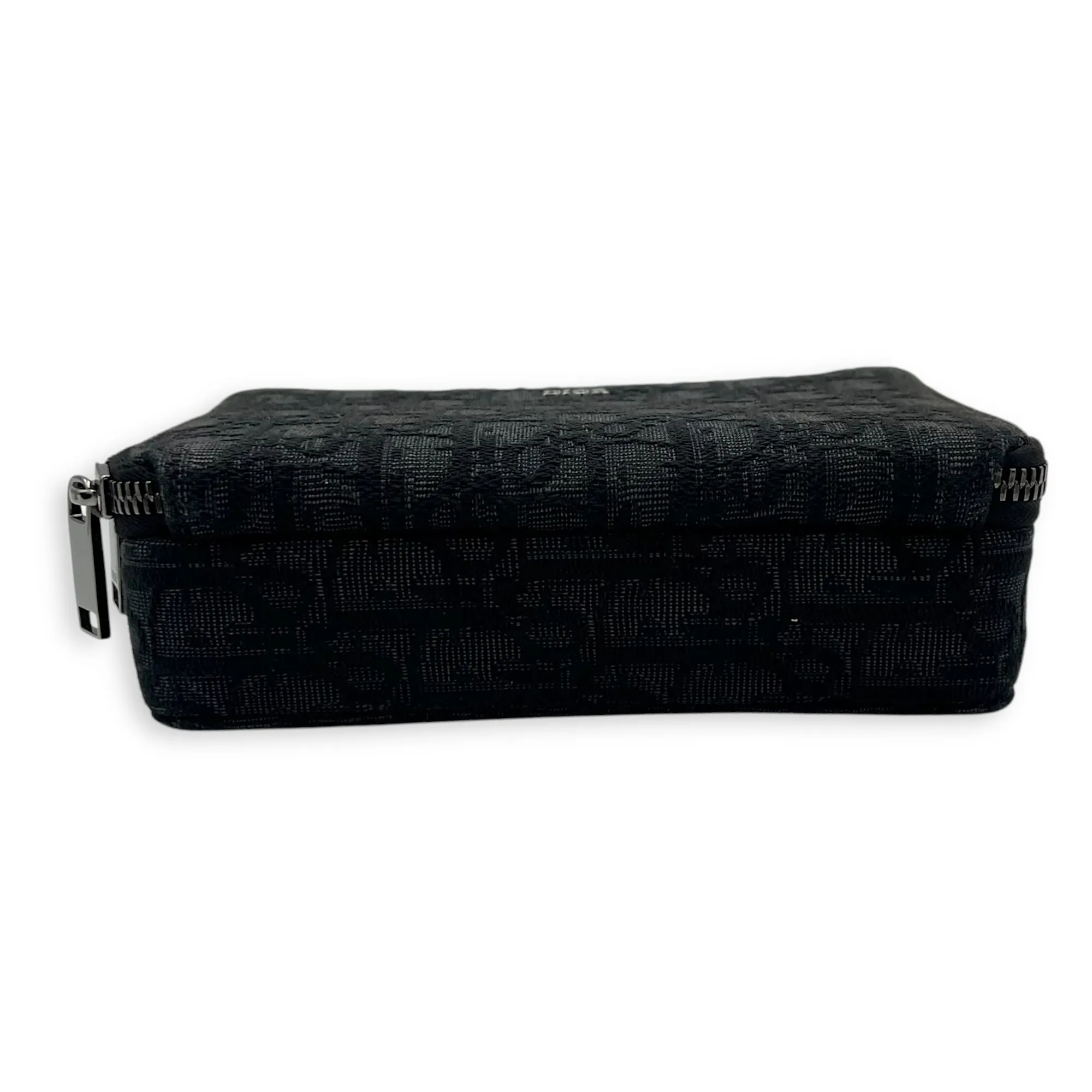 Triple Pouch Crossbody Bag Black in Jacquard, Silver hardware