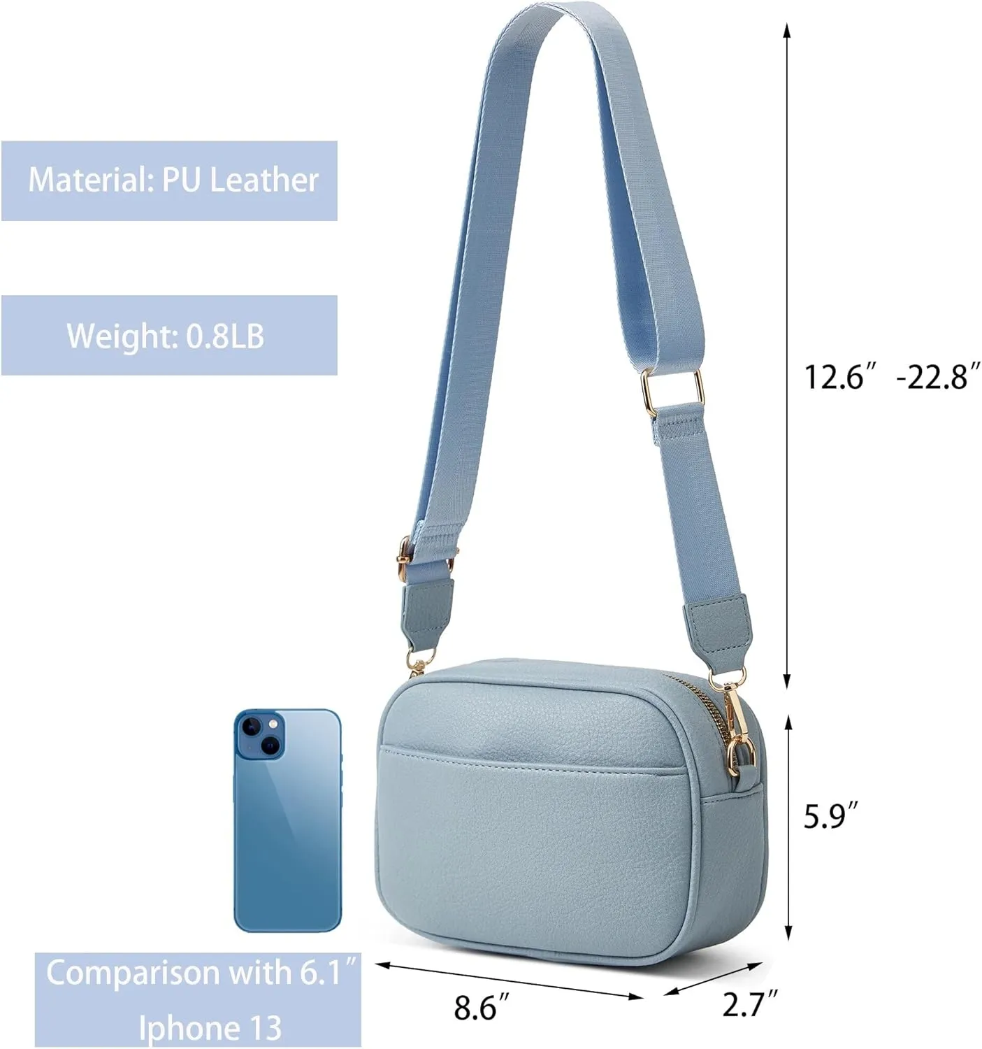 Triple Zip Small Crossbody Bag for Women, Snapshot Camera Side Shoulder Purse Handbag with Wide Strap (26x18x4cm,brown)