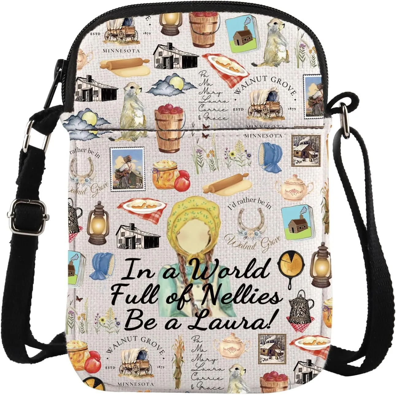 TSOTMO Little House Book Merch Crossbody Bag for Book Lovers Library Bookish Gift Prairie Life Gift