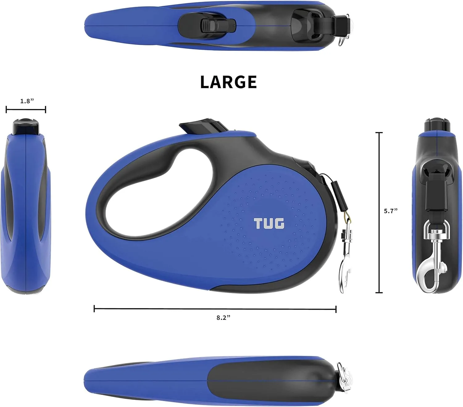 TUG 360° Tangle-Free Retractable Dog Leash with Waste Bag Dispenser (Large, Blue)