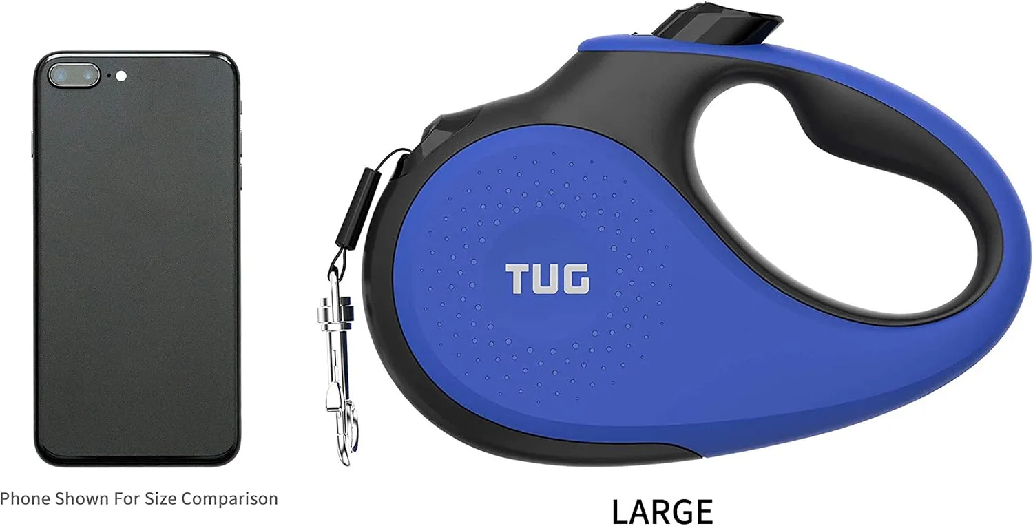 TUG 360° Tangle-Free Retractable Dog Leash with Waste Bag Dispenser (Large, Blue)