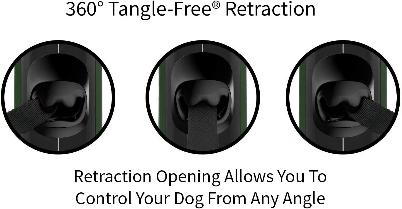 TUG Oval 360° Tangle-Free Retractable Dog Leash | Flashlight Included | Integrated Waste Bag Dispenser Pocket