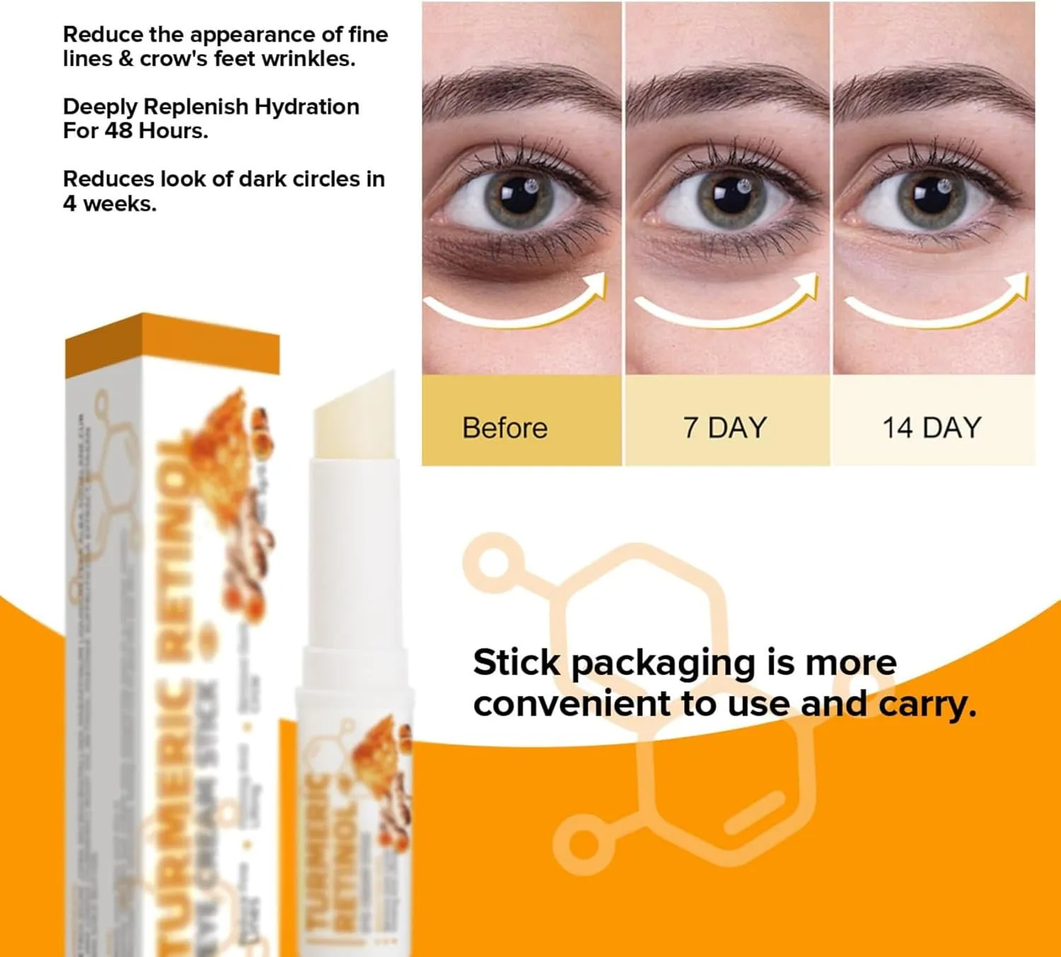 Turmeric Eye Cream Stick, Eye Cream Stick for Reduces Fine Lines, for Puffiness and Bags Reduces