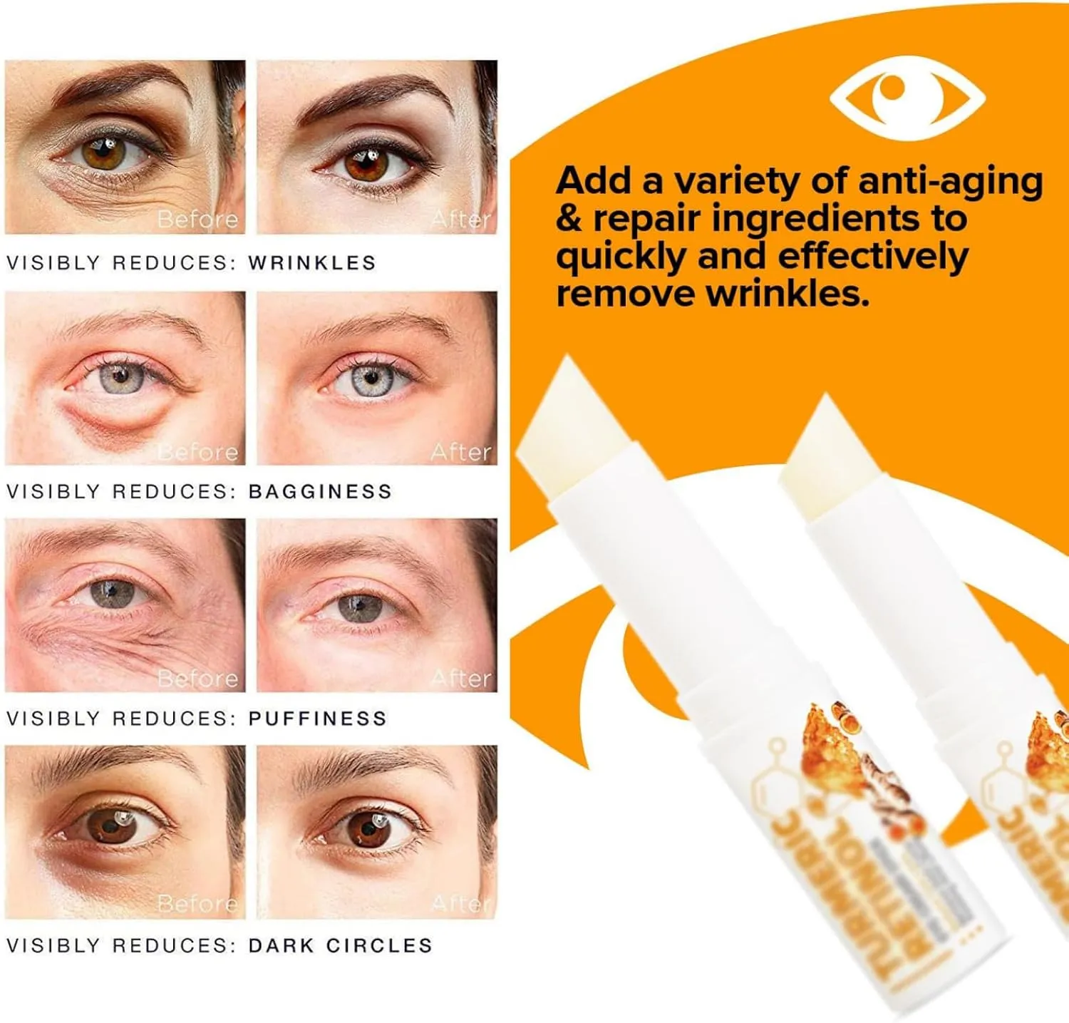 Turmeric Eye Cream Stick, Eye Cream Stick for Reduces Fine Lines, for Puffiness and Bags Reduces