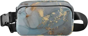 Turquoise Blue Marble with Gold Smudges and Stains Golden Pigment Adjustable Belt Running Bag, Crossbody Fanny Pack Waist Runners Bag Tote for Women Men Sports Hiking Fitness Exercise Gym Pouch