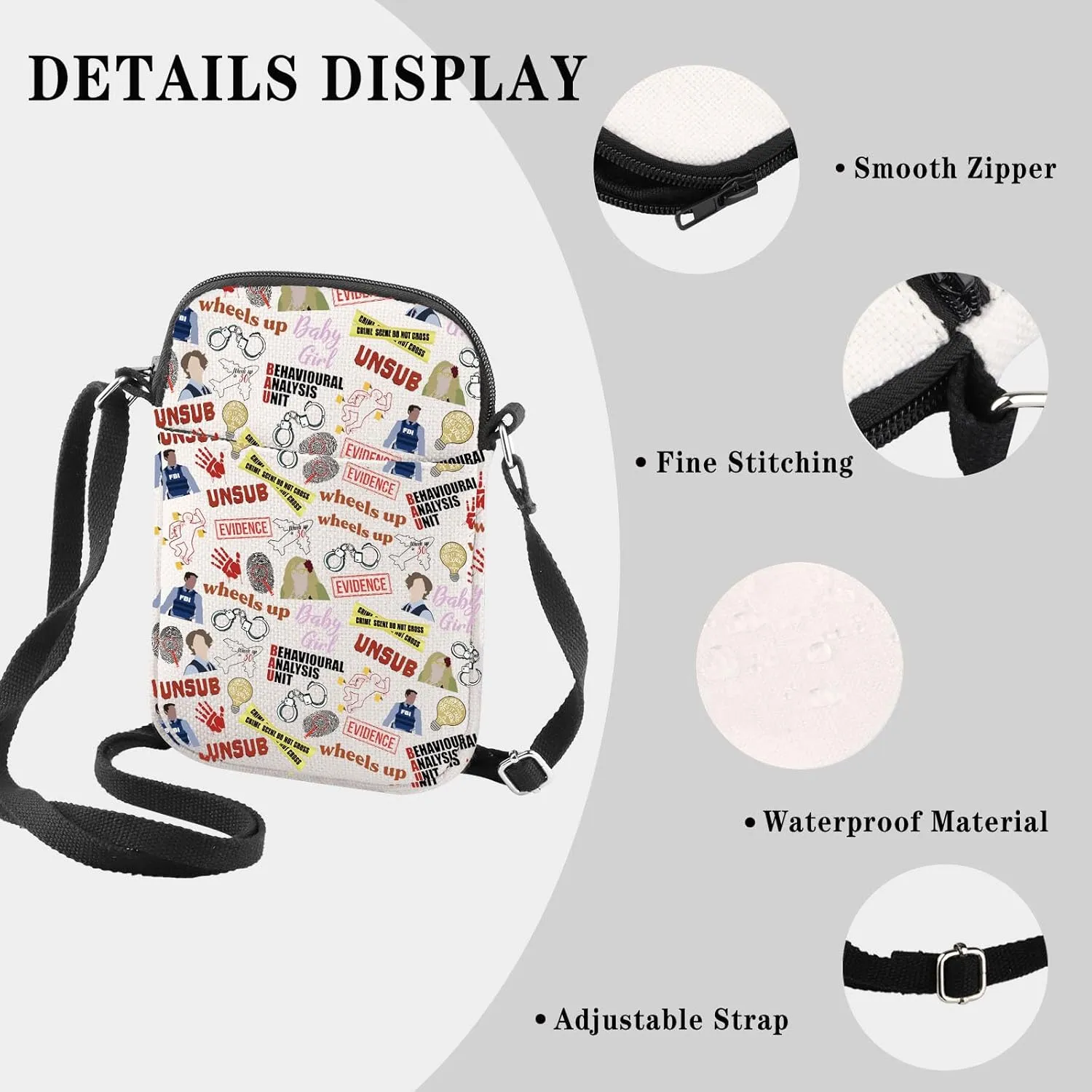 TV Show Inspired Gift TV Show Merchandise Zipper Pouch Spencer Lover Gift Crime Show Crossbody Bag for Crime Fans(Crime TV Pattern CB)
