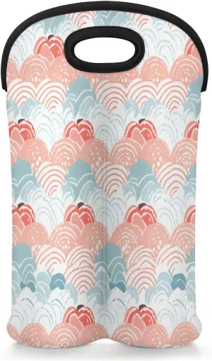 Two Bottle Wine Bag Abstract Seawater Portable Wine Tote Bag Neoprene Wine Carrier Tote Bags for Travel Party Picnic Restaurant Wine Tasting