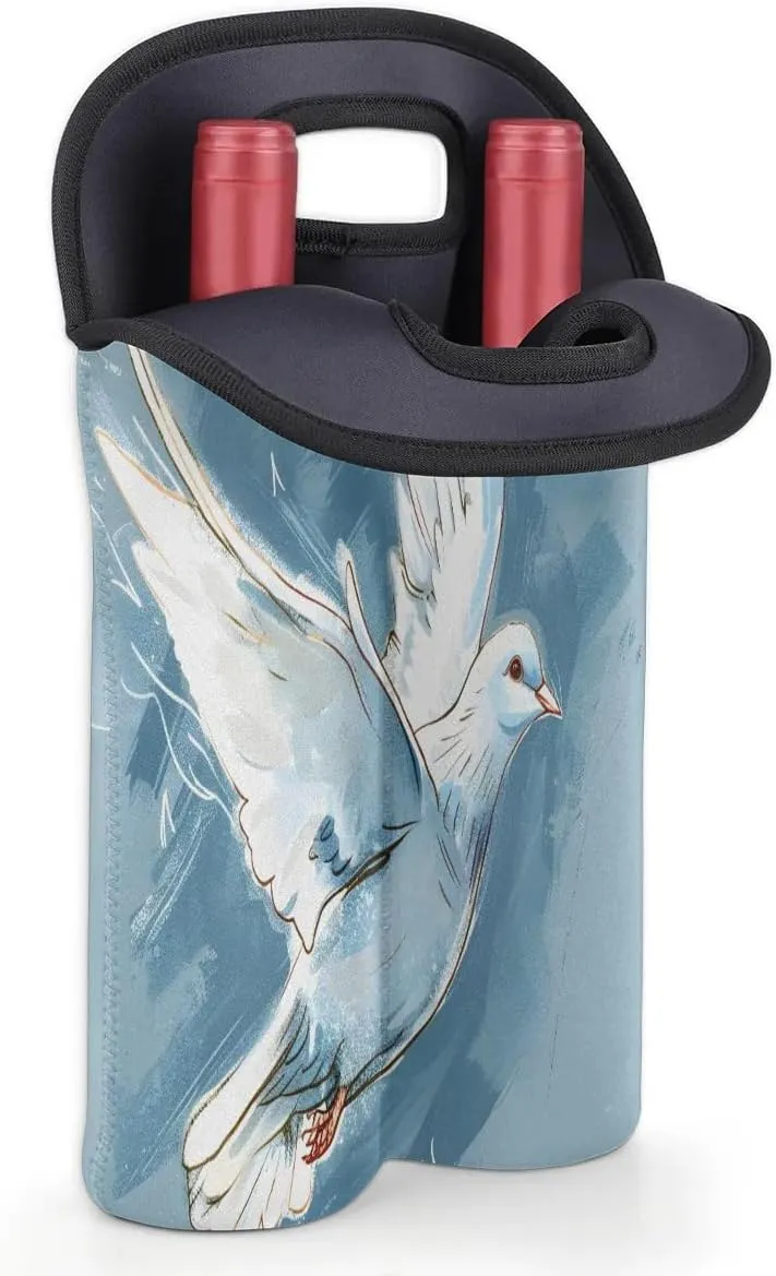Two Bottle Wine Bag Flying Pigeon Portable Wine Tote Bag Neoprene Wine Carrier Tote Bags for Travel Party Picnic Restaurant Wine Tasting