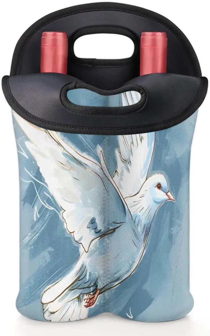 Two Bottle Wine Bag Flying Pigeon Portable Wine Tote Bag Neoprene Wine Carrier Tote Bags for Travel Party Picnic Restaurant Wine Tasting