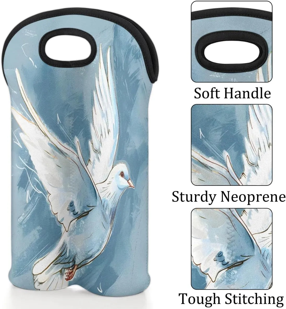 Two Bottle Wine Bag Flying Pigeon Portable Wine Tote Bag Neoprene Wine Carrier Tote Bags for Travel Party Picnic Restaurant Wine Tasting