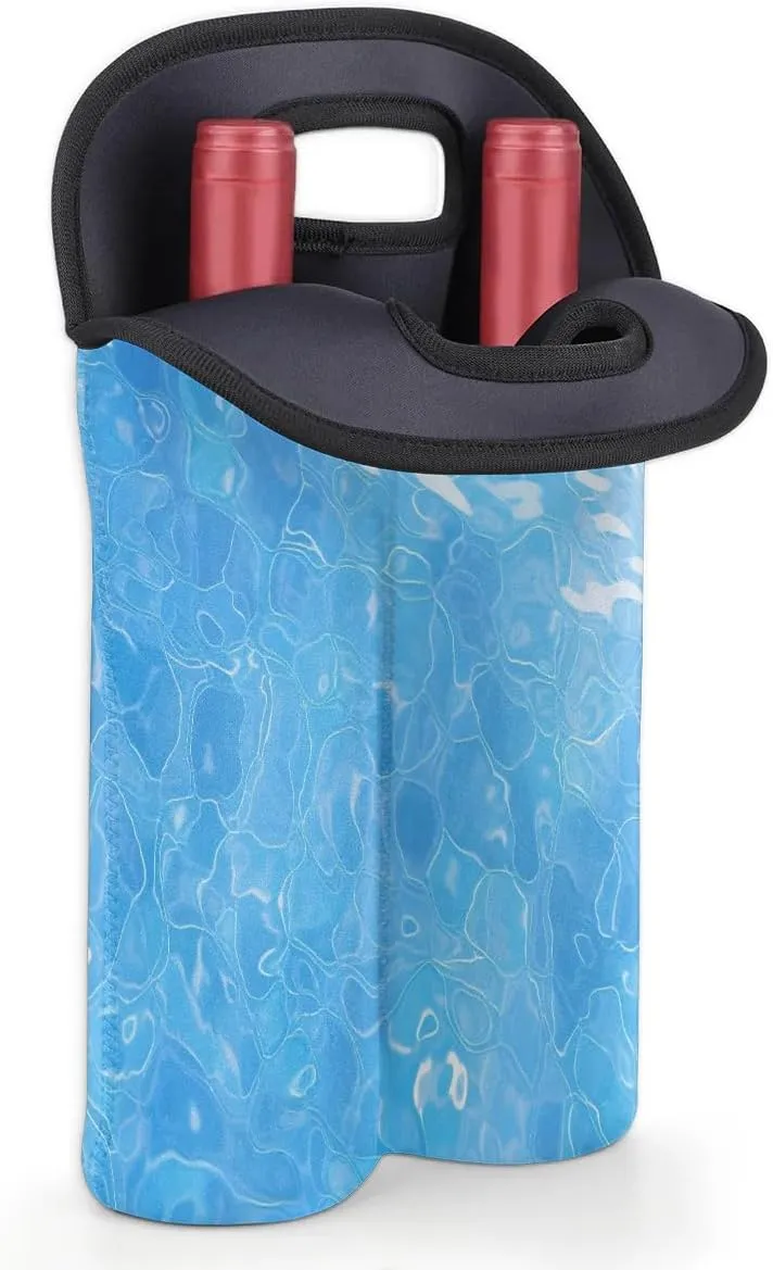 Two Bottle Wine Bag Seawater Portable Wine Tote Bag Neoprene Wine Carrier Tote Bags for Travel Party Picnic Restaurant Wine Tasting