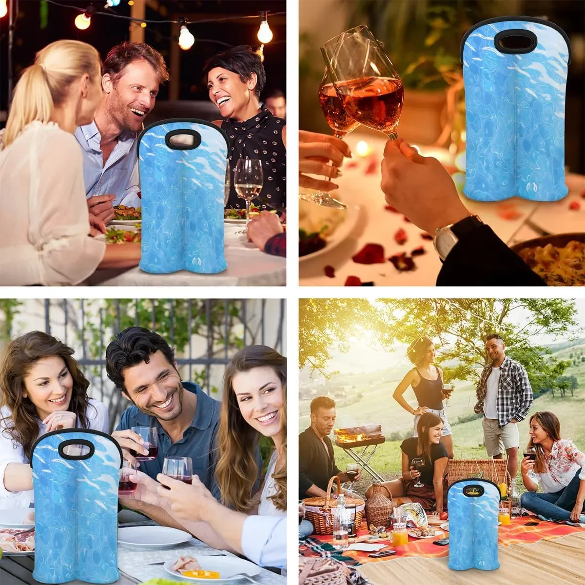 Two Bottle Wine Bag Seawater Portable Wine Tote Bag Neoprene Wine Carrier Tote Bags for Travel Party Picnic Restaurant Wine Tasting
