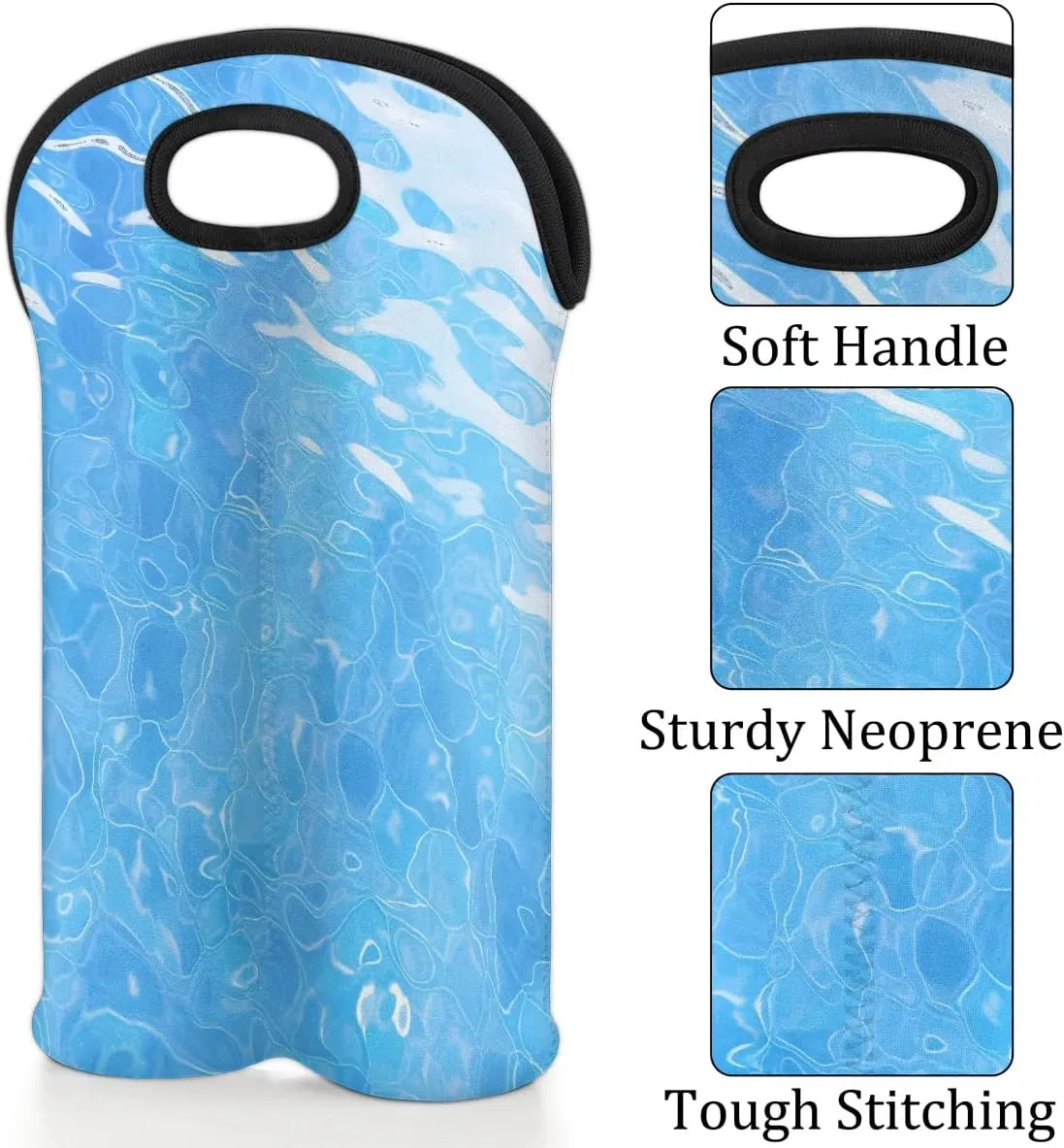Two Bottle Wine Bag Seawater Portable Wine Tote Bag Neoprene Wine Carrier Tote Bags for Travel Party Picnic Restaurant Wine Tasting