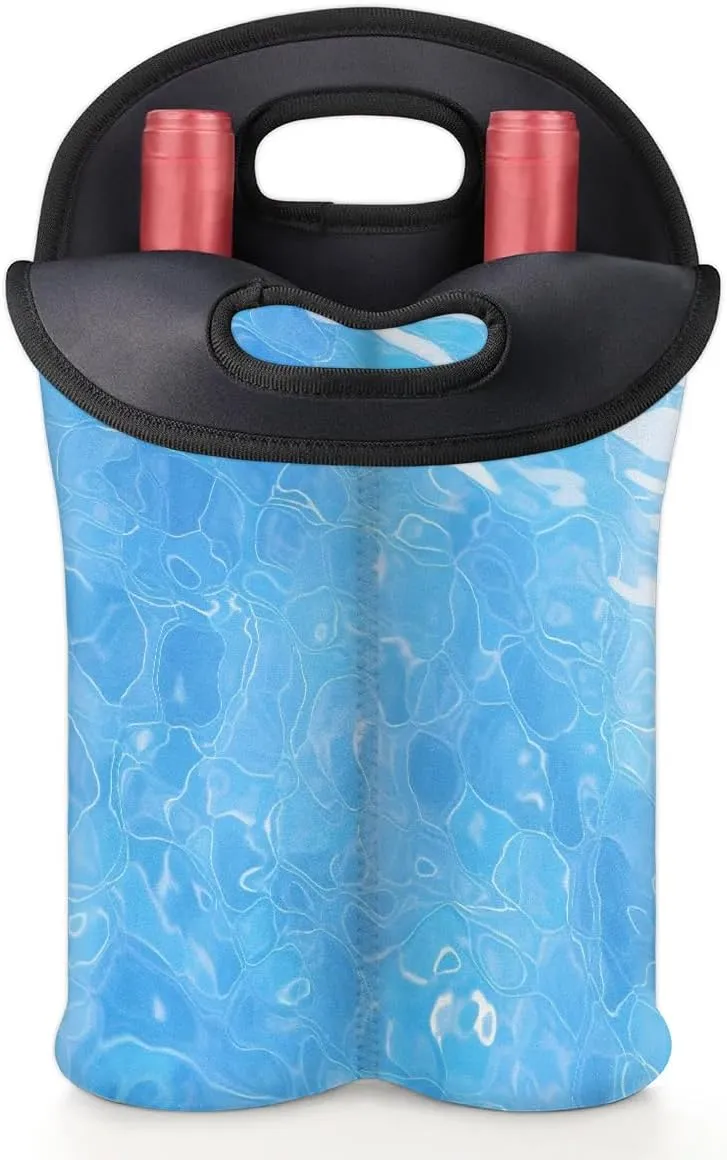 Two Bottle Wine Bag Seawater Portable Wine Tote Bag Neoprene Wine Carrier Tote Bags for Travel Party Picnic Restaurant Wine Tasting
