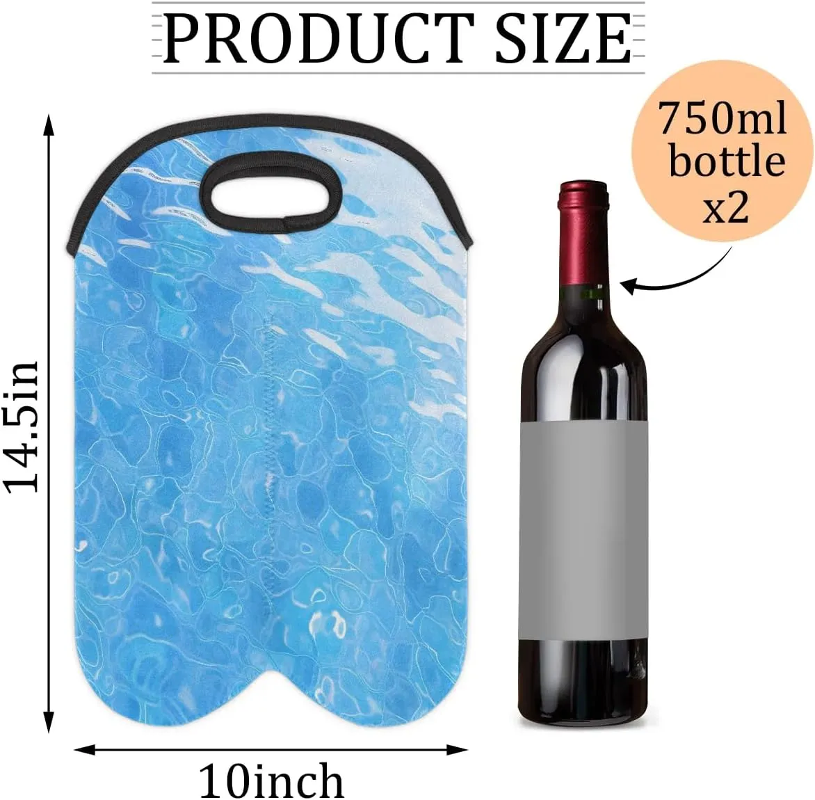 Two Bottle Wine Bag Seawater Portable Wine Tote Bag Neoprene Wine Carrier Tote Bags for Travel Party Picnic Restaurant Wine Tasting