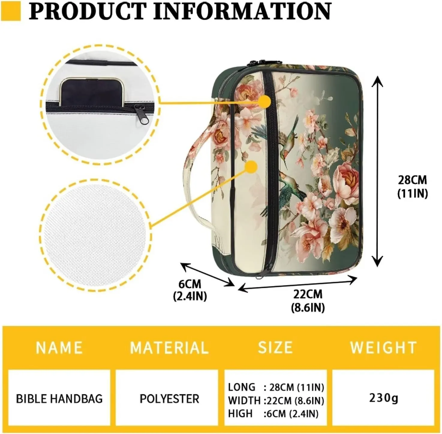 Uasibuni Floral Birds Bible Covers for Women Men Bible Case Bible Bag Tote Bible Bag with Handle Scripture Case Church Bag Religions Gift,Easter Gift