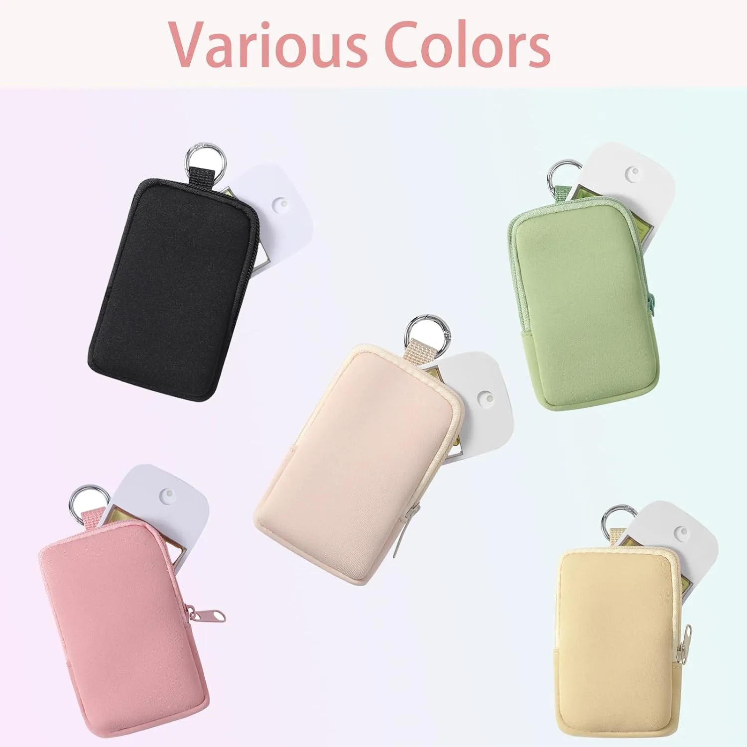 uekeboag 2Pcs Small Soft Neoprene Pouch with Zipper, Mini Portable Makeup Bag,Fashion Accessory with Snap Hook,Coin Purse Lipstick Cosmetic Travel Organizer(Black and Avocado Green)