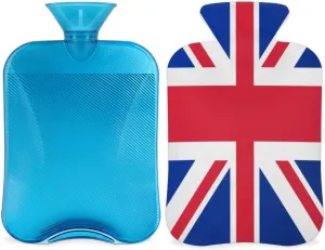 UK Flag Union Jack Hot Water Bottle with Cover,Vintage British Flag 2L Hot Water Bag for Hot Compress Hot Bottle Water Bag for Hand Feet Warmer,Neck,Shoulder Pain Relief,Menstrual Cramps