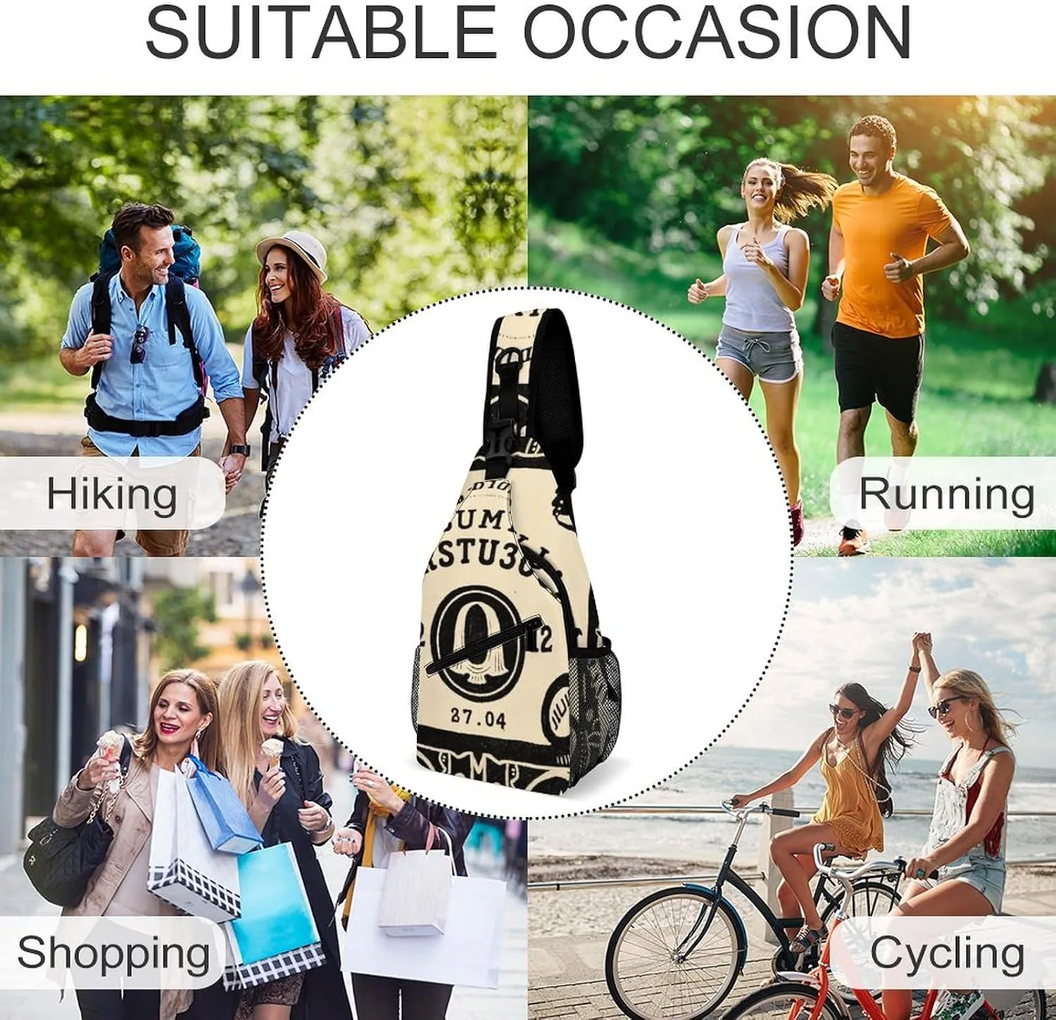 Ultra Lightweight Sling Bag Backpack Crossbody Chest Rucksack Anti-Theft Multipurpose Bag for Bicycle Sport Hiking Travel Camping, Magic Spirit Board Witch Art