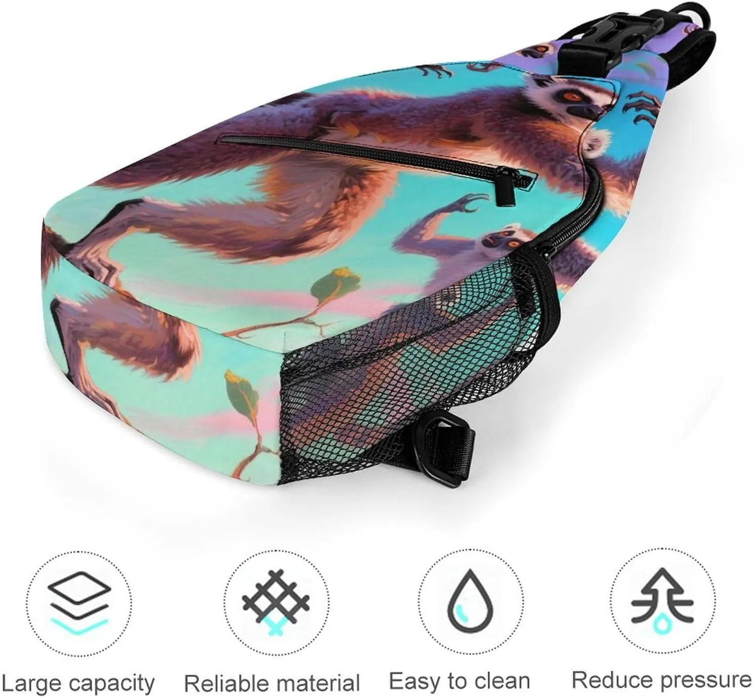Ultra Lightweight Sling Shoulder Backpack Crossbody Shoulder Bag Multipurpose Anti-Theft Bag for Travel Gym Sport Hiking, Exotic Jungle Animal Lemurs Monkey Art Tool Backpack