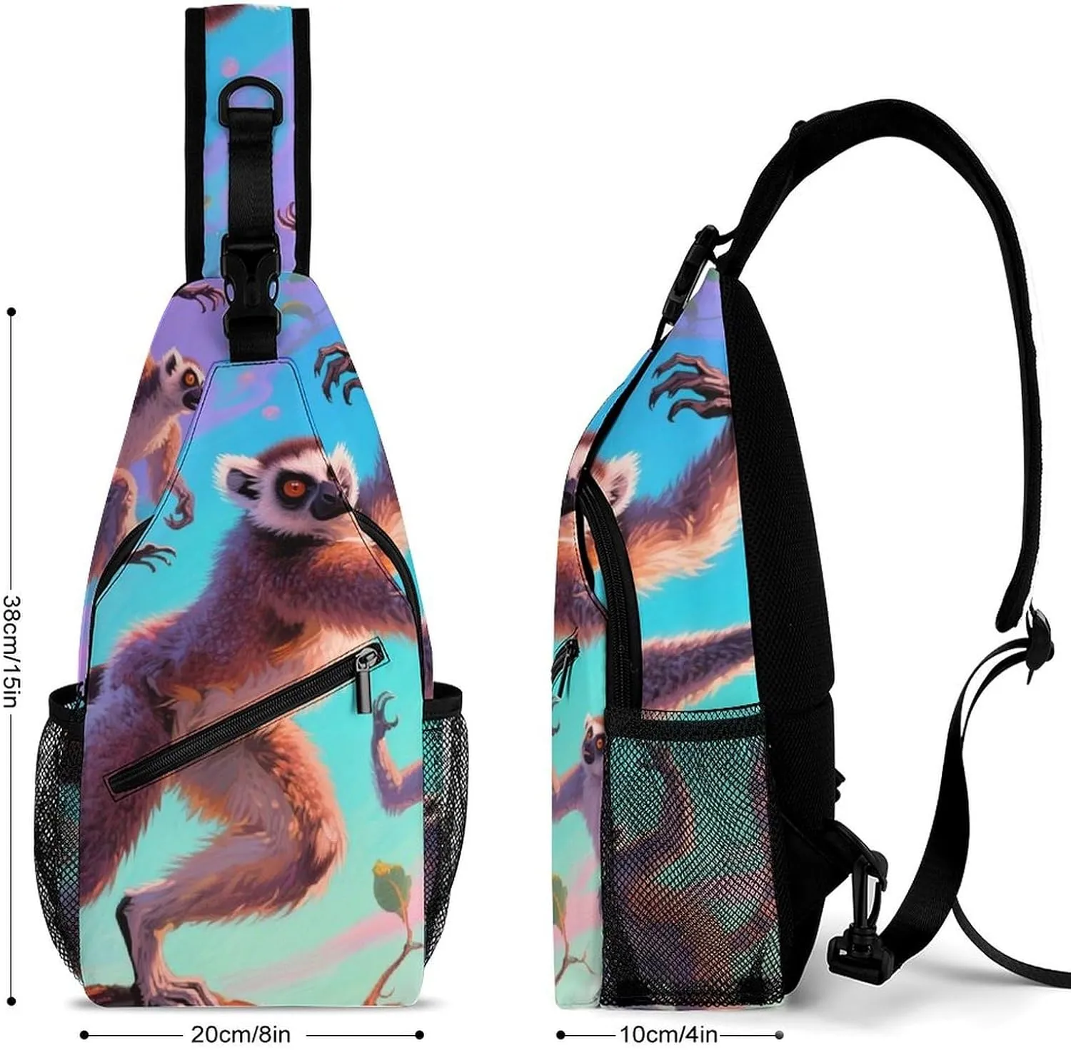 Ultra Lightweight Sling Shoulder Backpack Crossbody Shoulder Bag Multipurpose Anti-Theft Bag for Travel Gym Sport Hiking, Exotic Jungle Animal Lemurs Monkey Art Tool Backpack